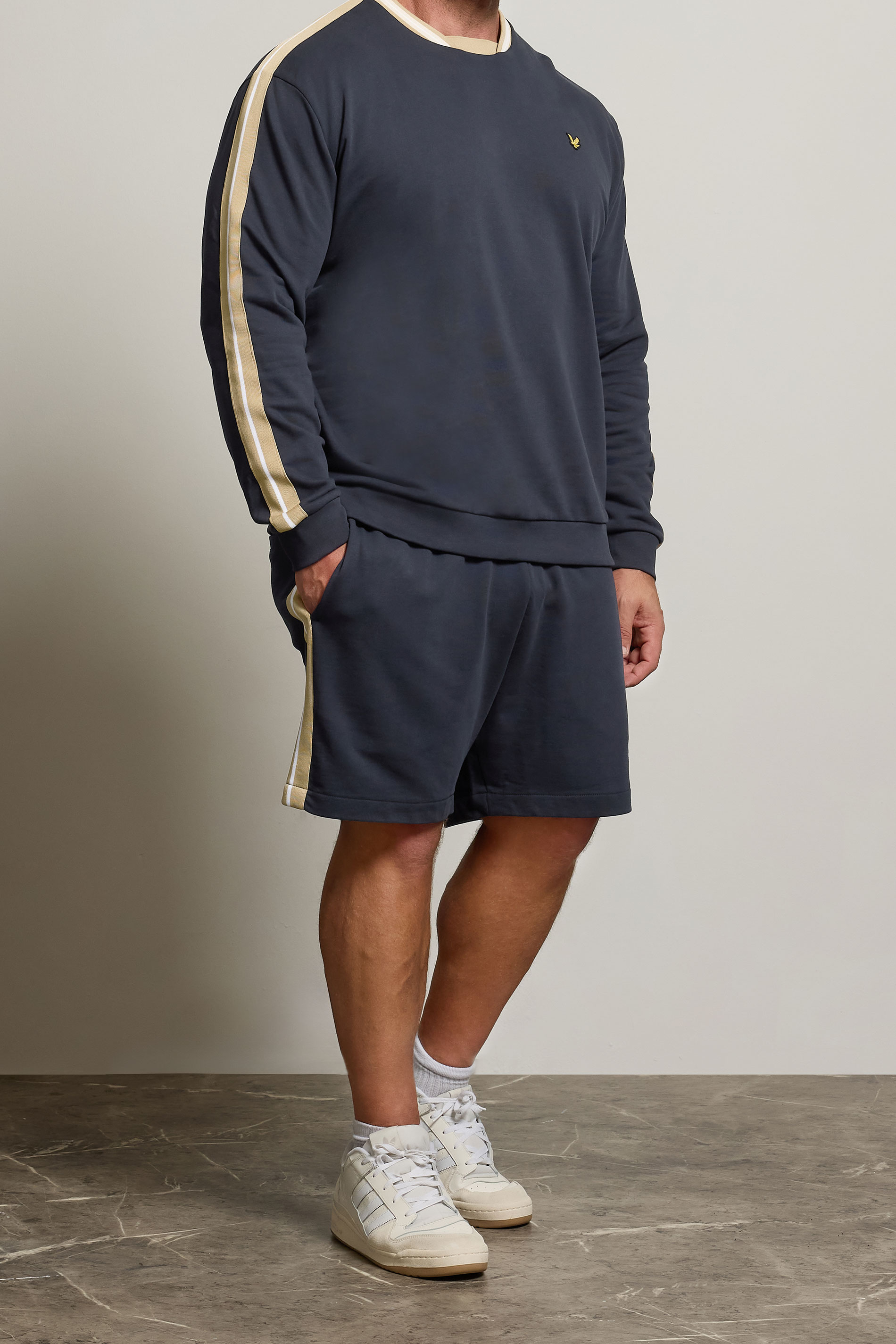LYLE & SCOTT Big & Tall Navy Blue Contrast Taped Sweat Shorts | BadRhino 3