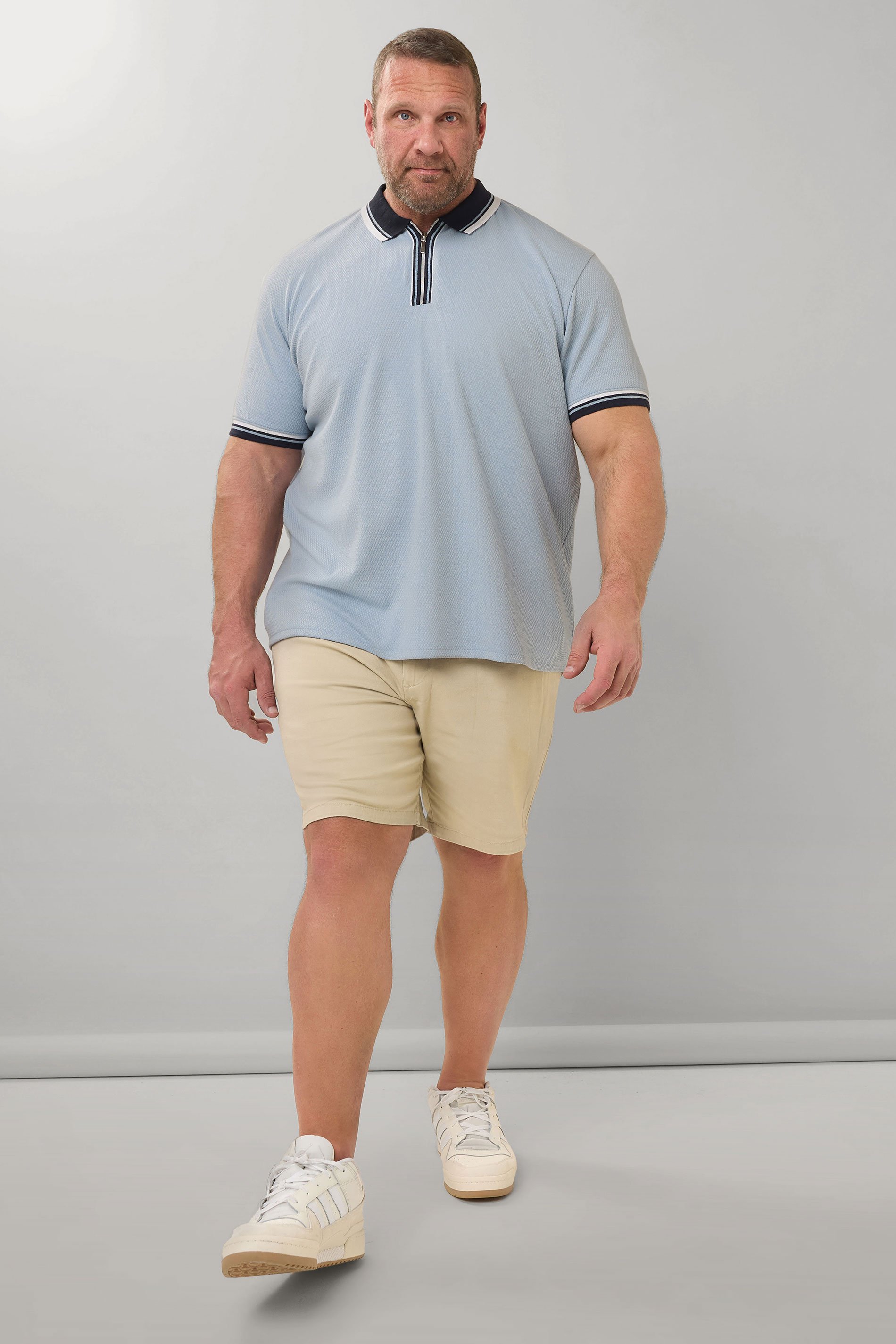 BadRhino Big & Tall Light Blue Seersucker Textured Zip Polo Shirt | BadRhino 2