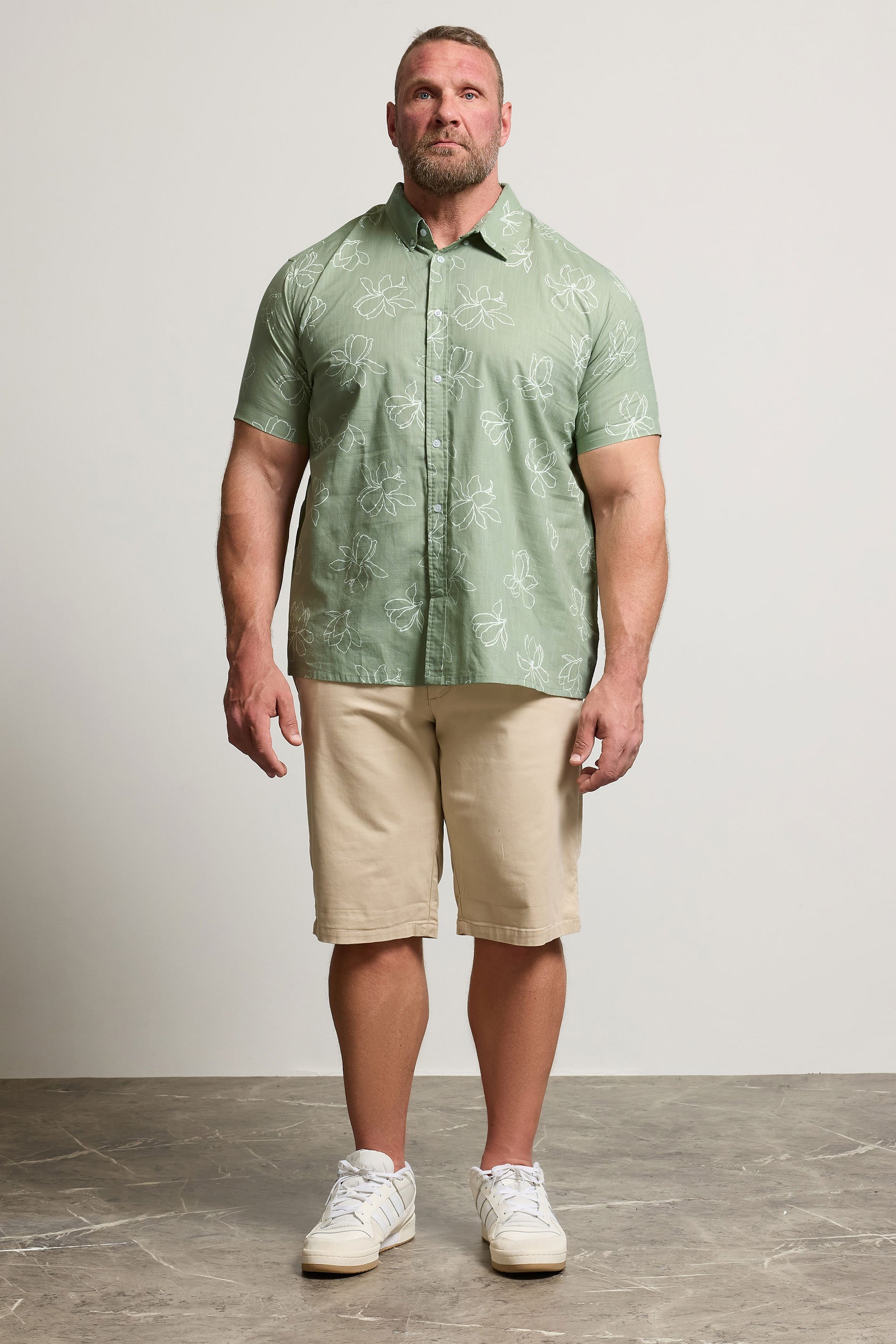 BadRhino Big & Tall Green Linear Floral Slub Shirt | BadRhino 3