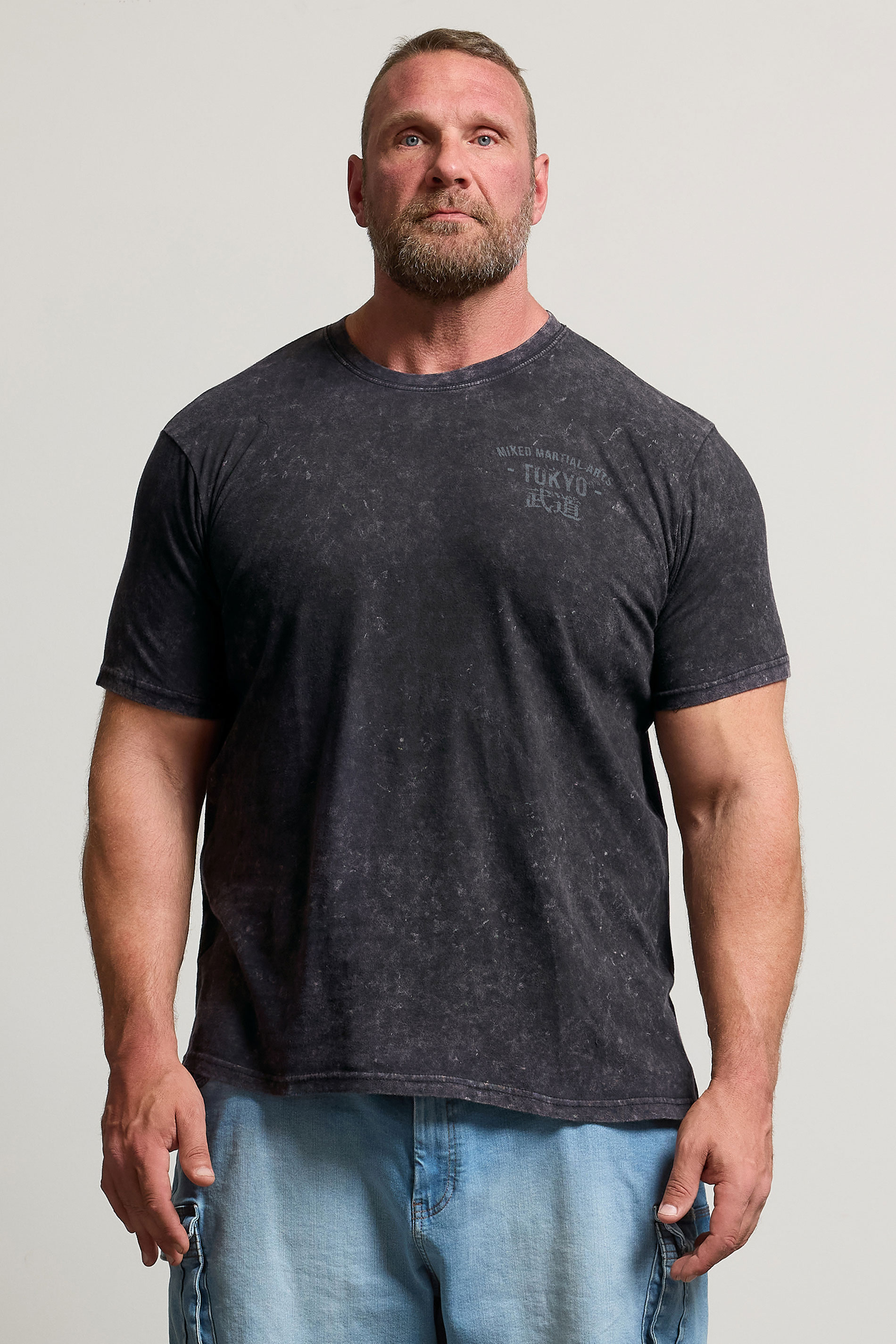 BadRhino Big & Tall Black Acid Wash 'Martial Arts Tokyo' Slogan T-Shirt | BadRhino 2