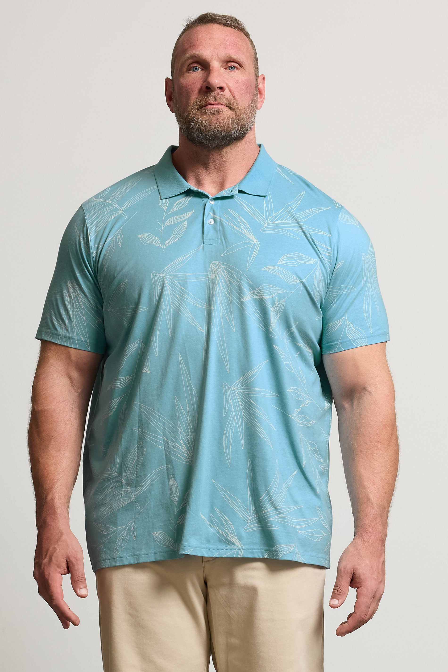 BadRhino Big & Tall Light Blue Leaf Print Polo Shirt | BadRhino 2