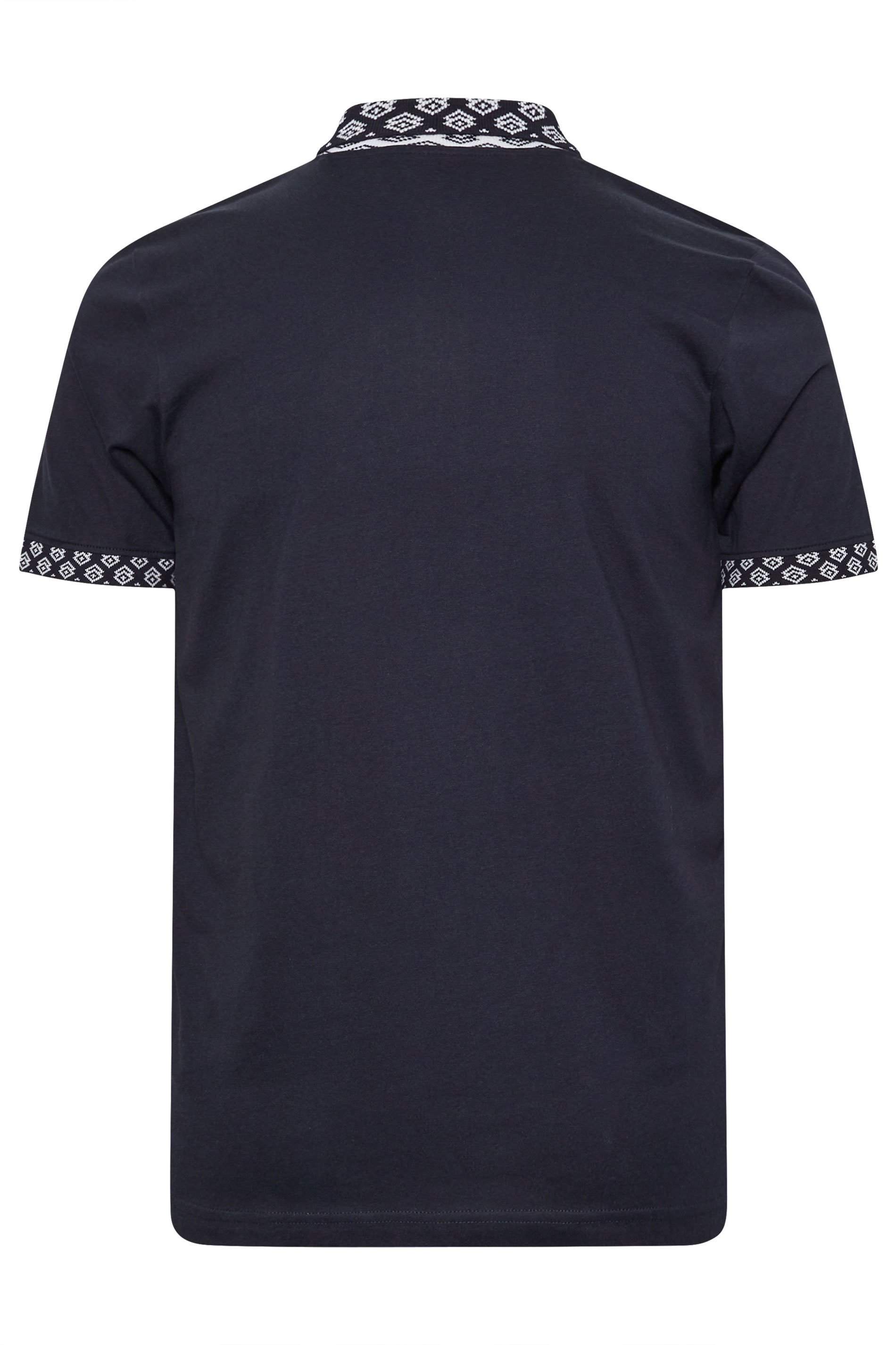 BadRhino Big & Tall Navy Blue Jacquard Collar Polo Shirt | BadRhino 5