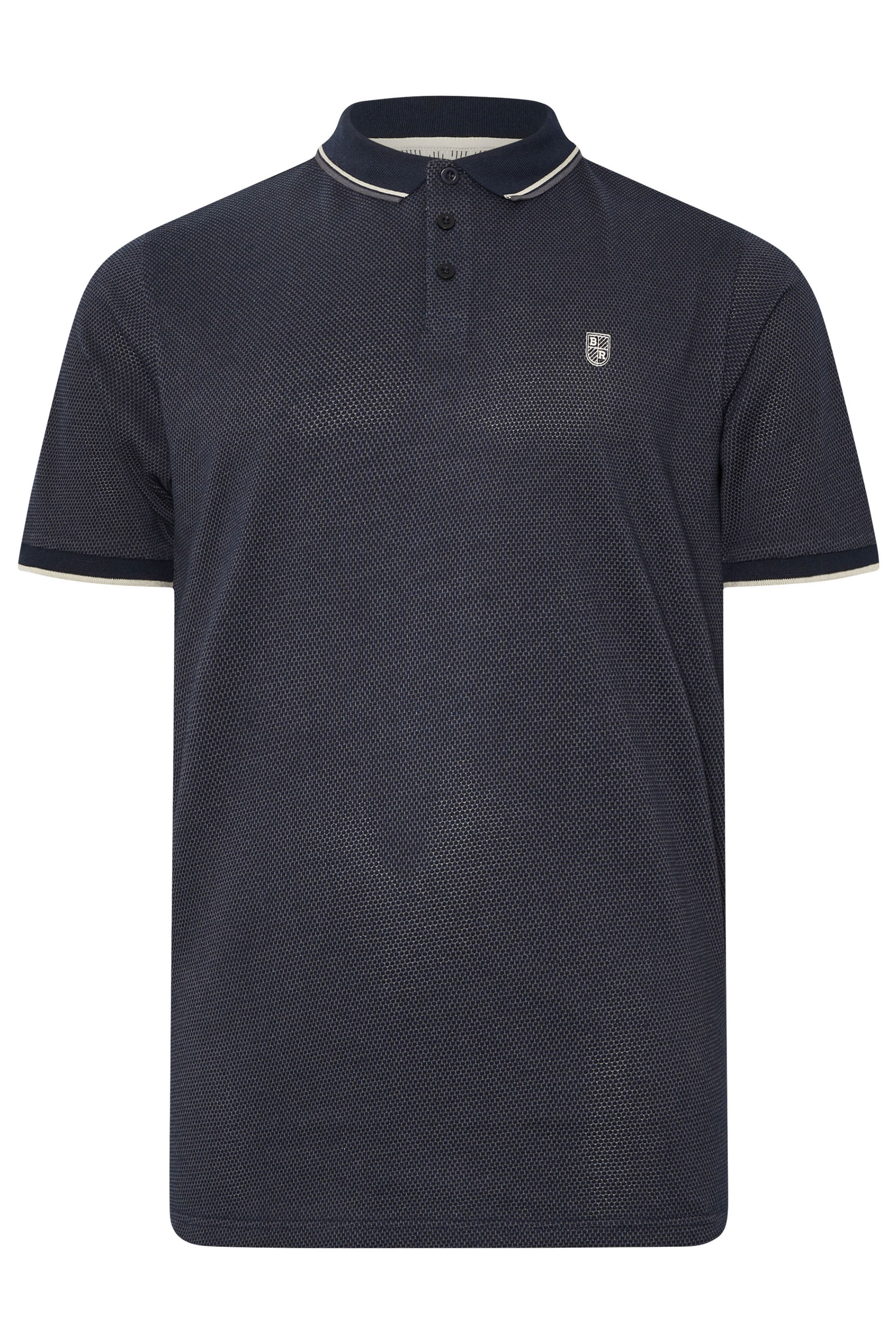 BadRhino Big & Tall Navy Blue Textured Waffle Polo Shirt | BadRhino 7