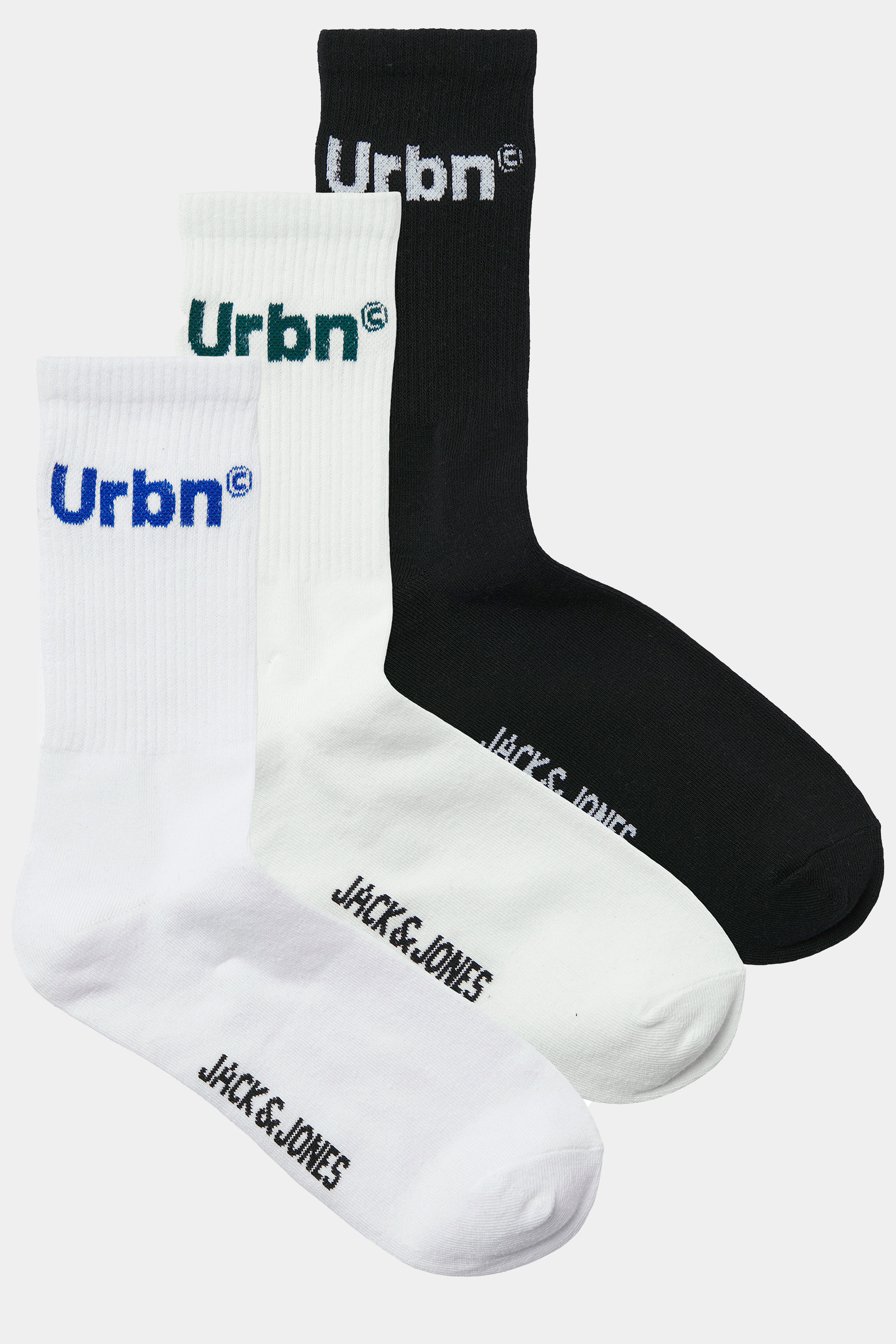 JACK & JONES 3 Pack White & Black 'Urbn' Socks | BadRhino 3