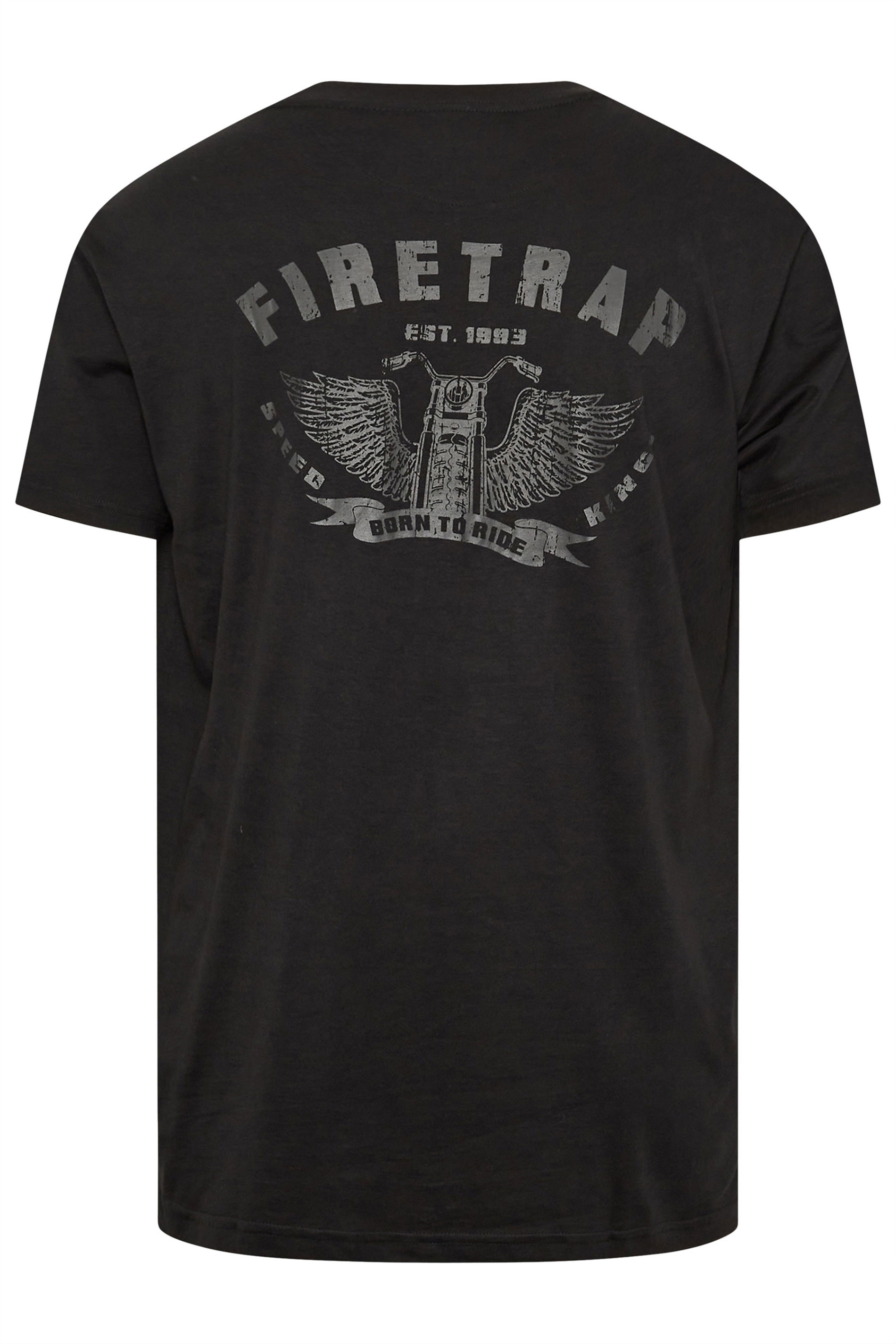 FIRETRAP Big & Tall Black 'Born To Ride' Print T-Shirt | BadRhino 5