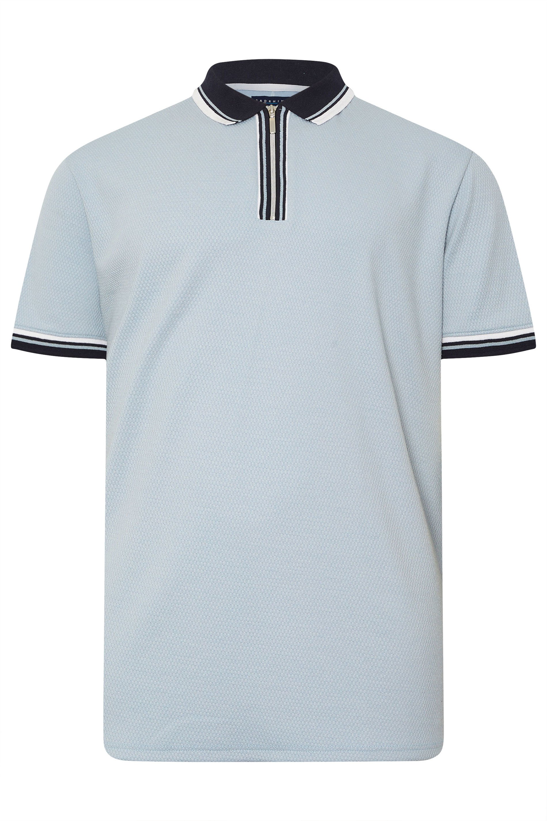 BadRhino Big & Tall Light Blue Seersucker Textured Zip Polo Shirt | BadRhino 6