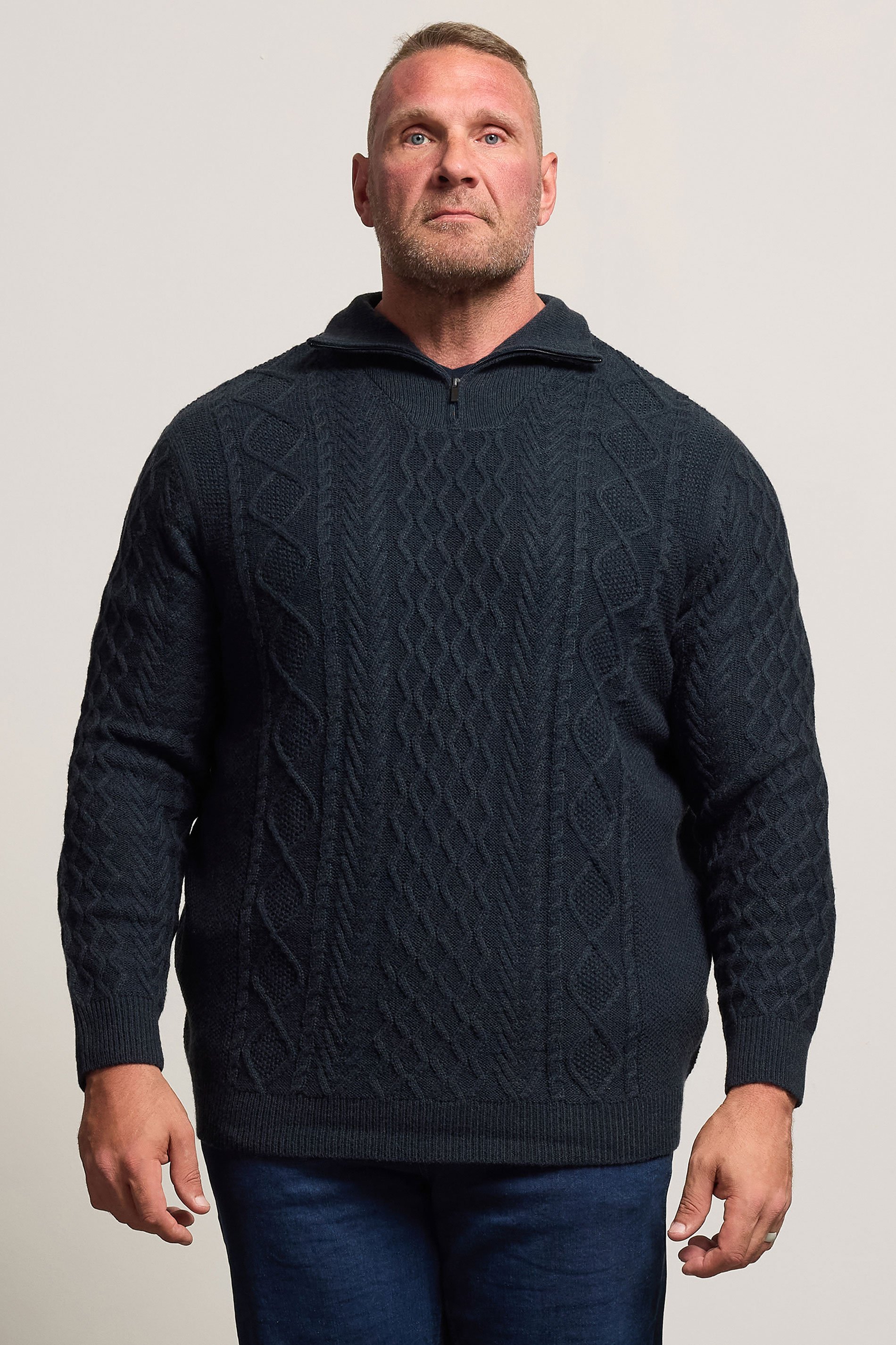 BadRhino Big & Tall Navy Blue Cable Knit Quarter Zip Jumper | BadRhino 1