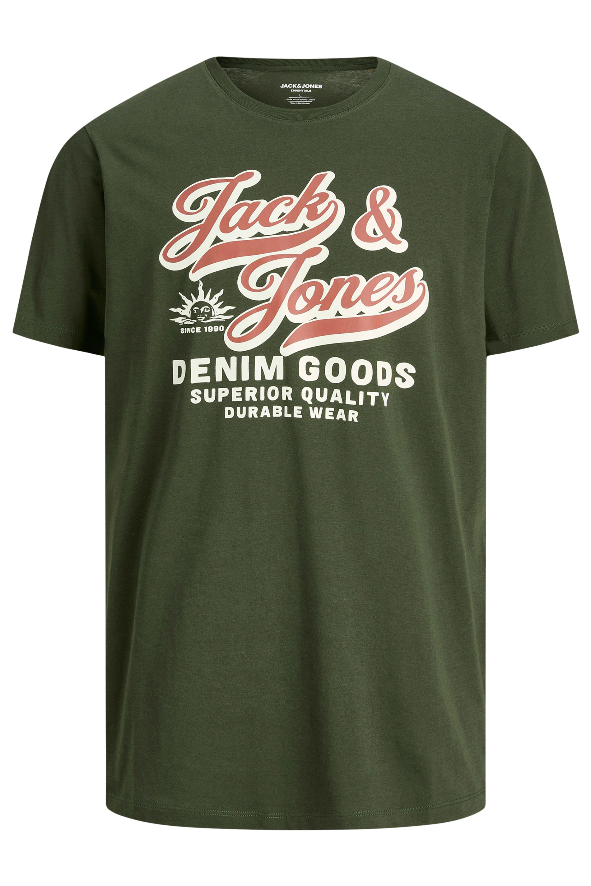 JACK & JONES Big & Tall Green Logo Chest Print T-Shirt | BadRhino 3