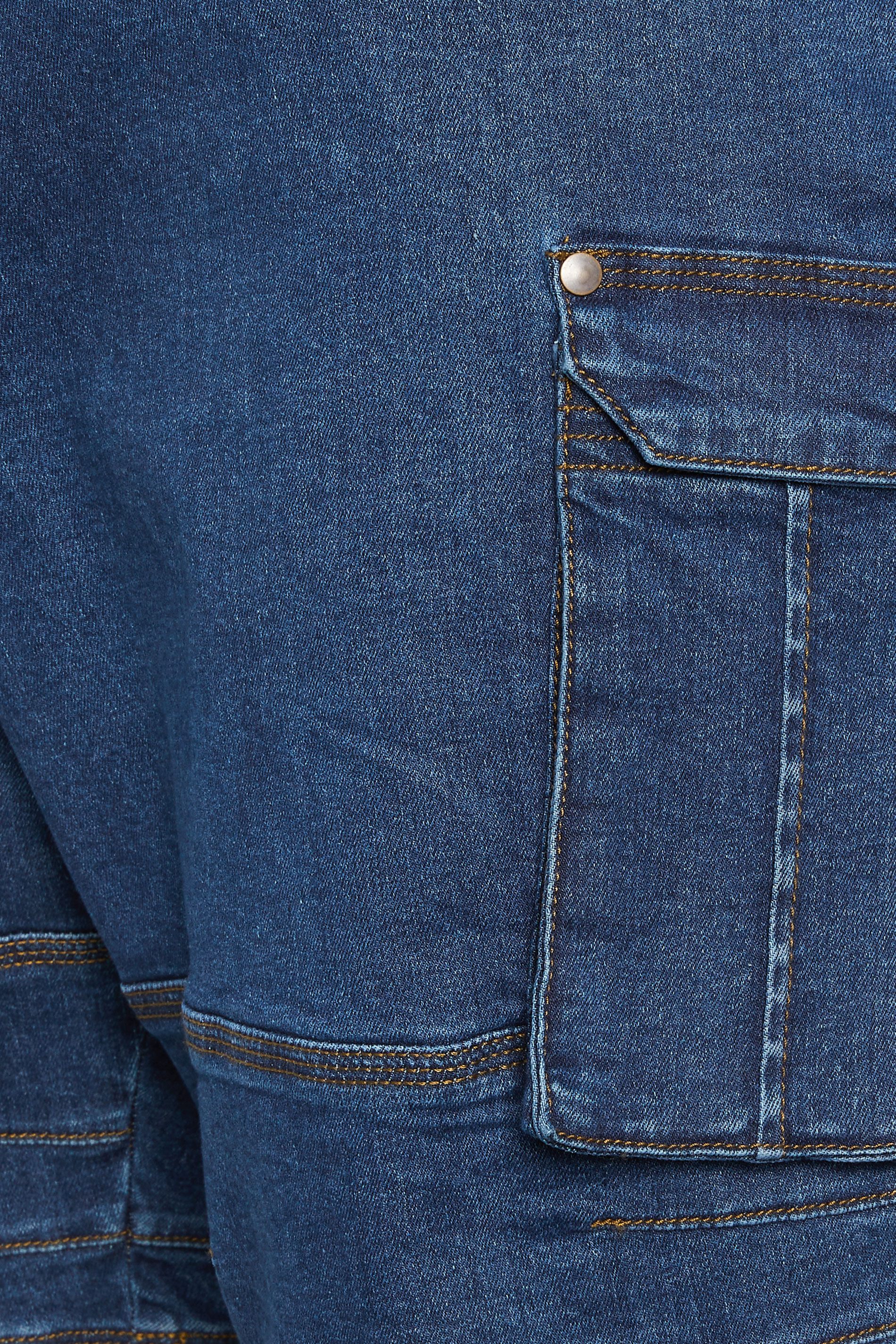 BadRhino Big & Tall Blue Elasticated Cargo Denim Shorts 5