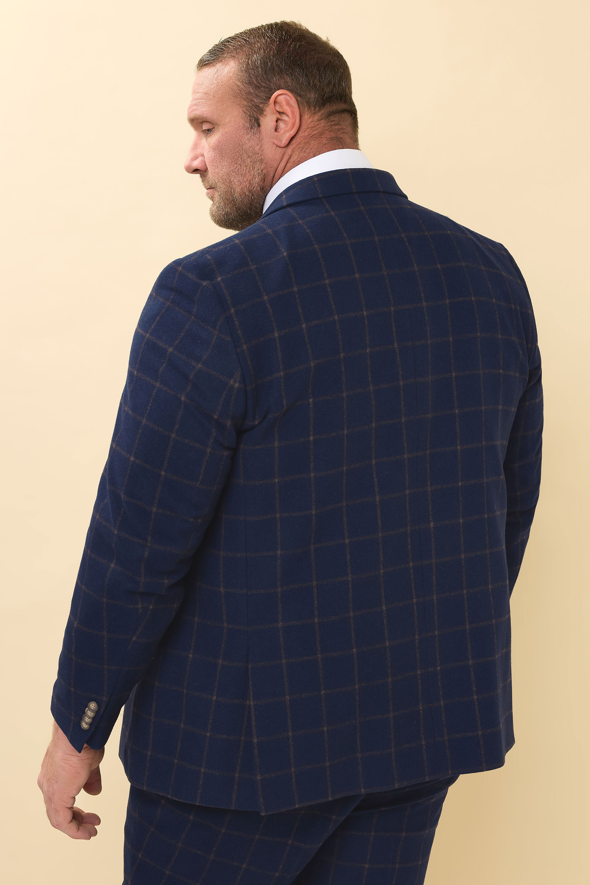 BadRhino Tailoring Big & Tall Navy Blue & Rust Orange Tweed Checked Suit Jacket | BadRhino 5