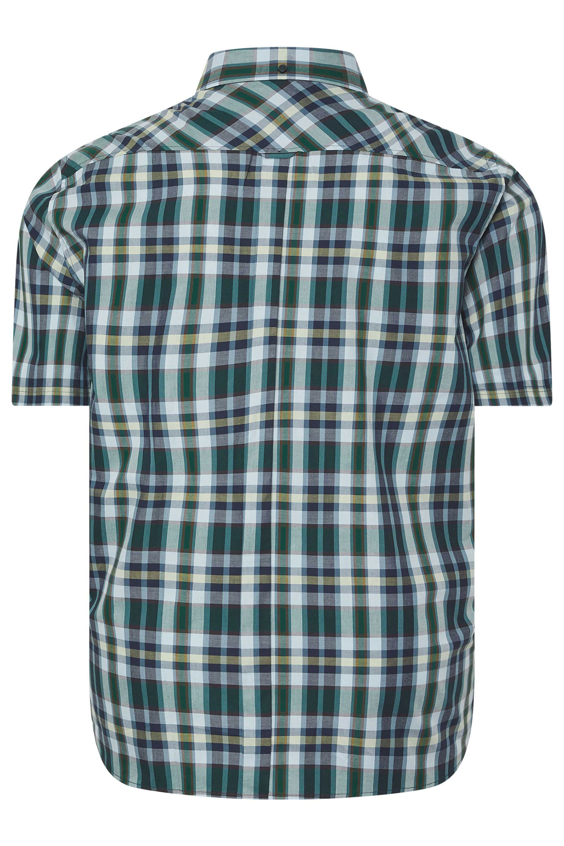 BEN SHERMAN Big & Tall Green Checked Button Through Shirt | BadRhino 4
