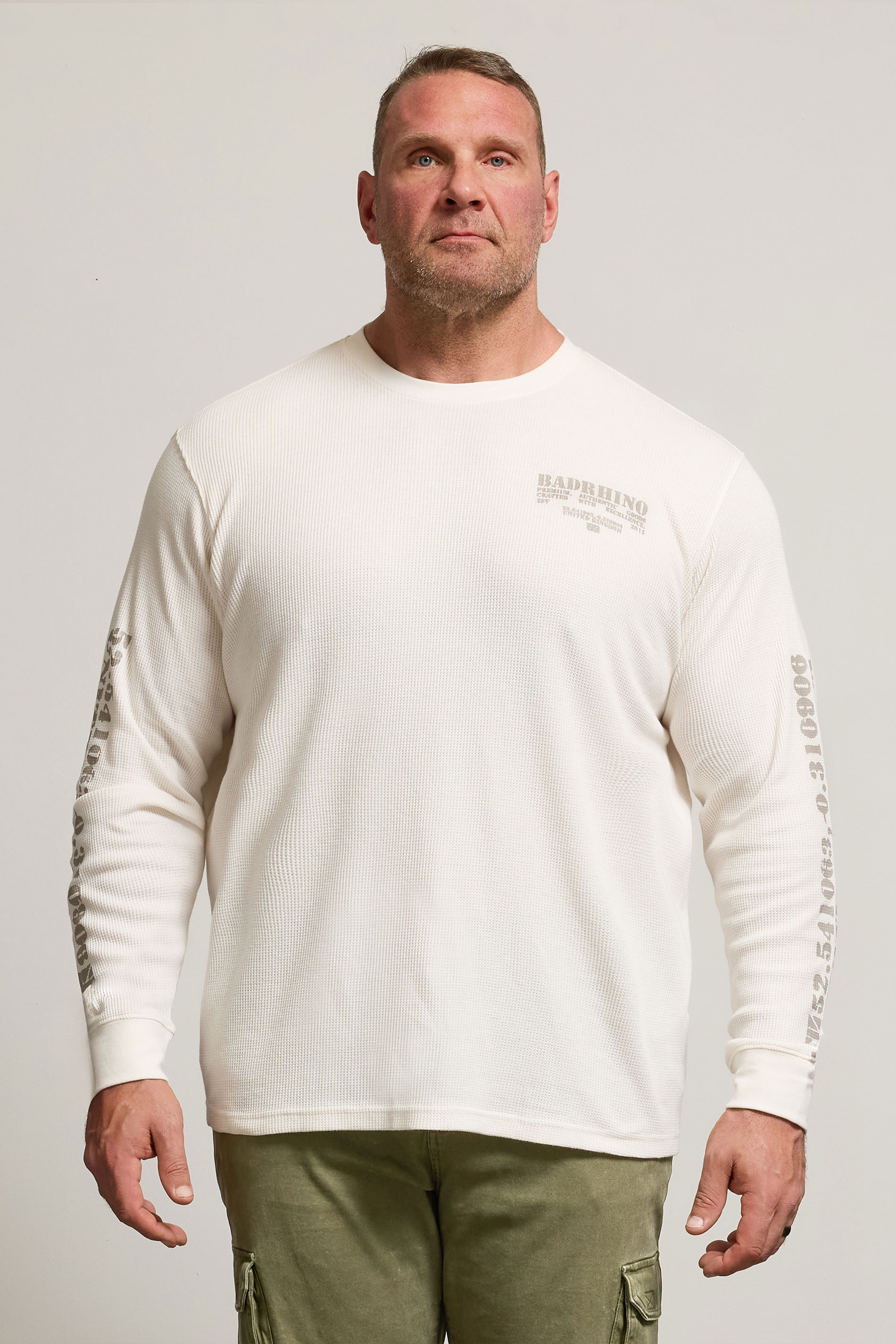 BadRhino Big & Tall Off-White Military Waffle Texture Long sleeve T-Shirt | BadRhino 3