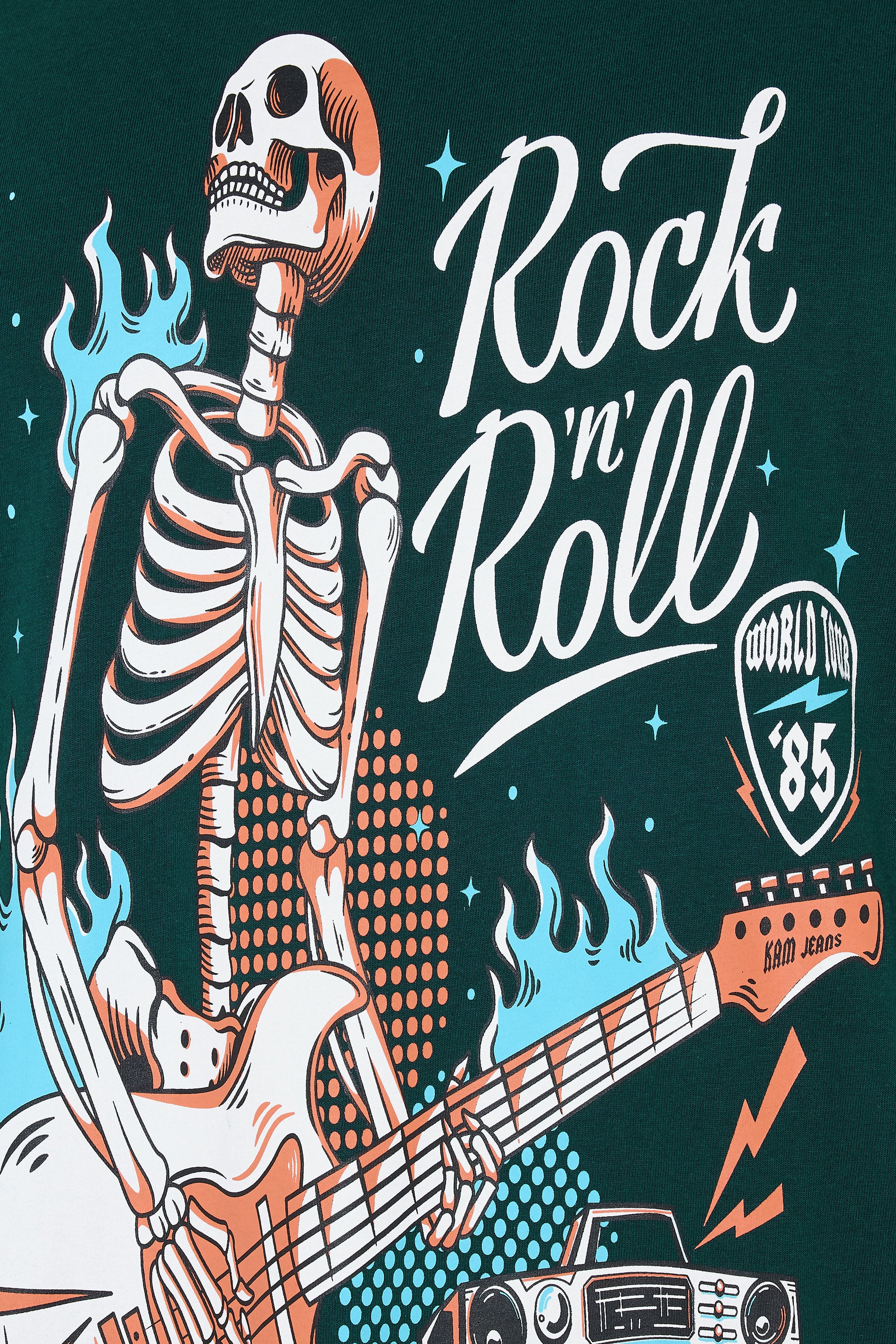 KAM Big & Tall Dark Blue Rock N Roll Skeleton Print T-Shirt | BadRhino 3