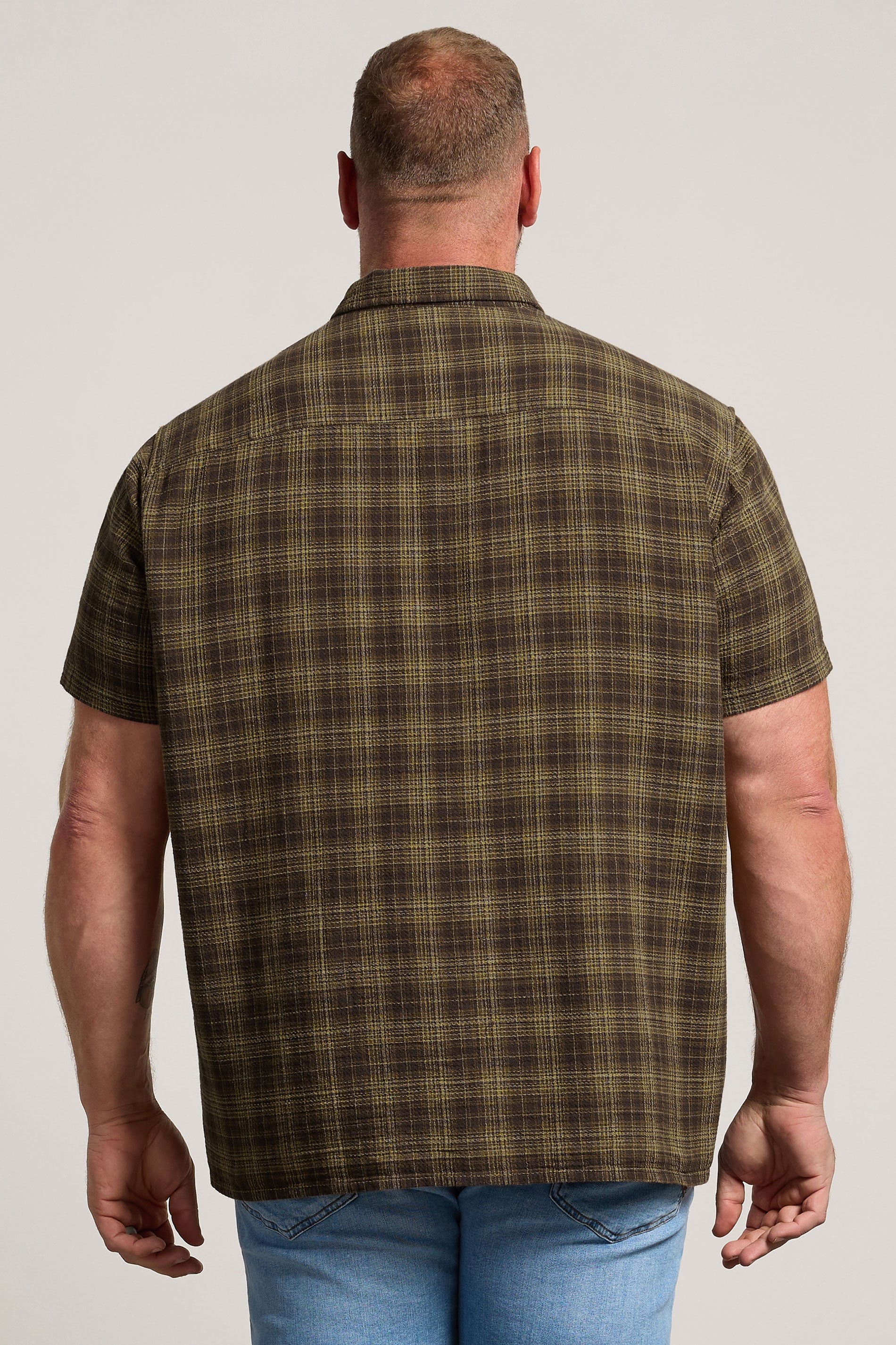 BadRhino Big & Tall Brown Check Stripe Short Sleeve Shirt | BadRhino 2