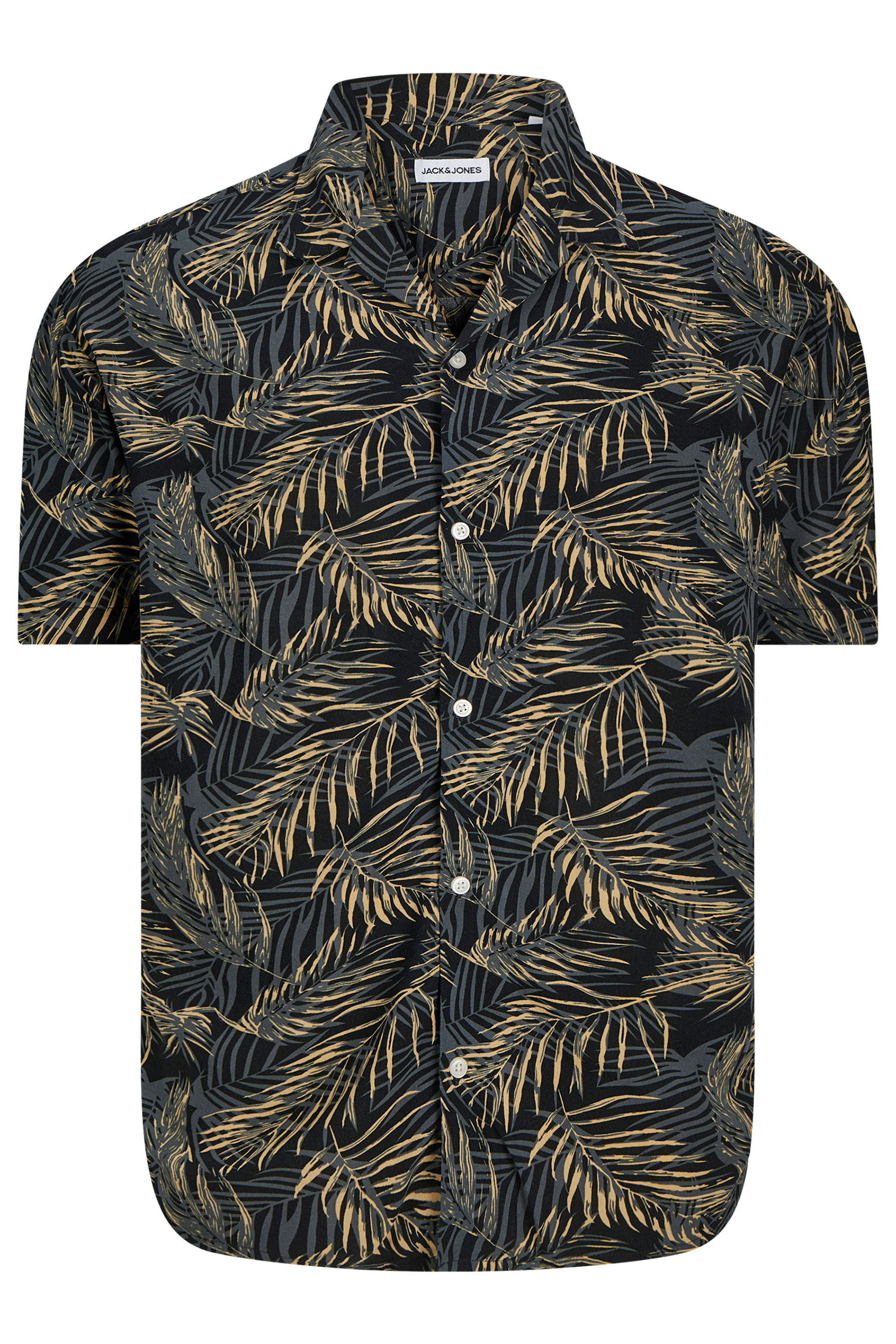 JACK & JONES Big & Tall Black Tropical Palm Collar Resort Shirt | BadRhino 3