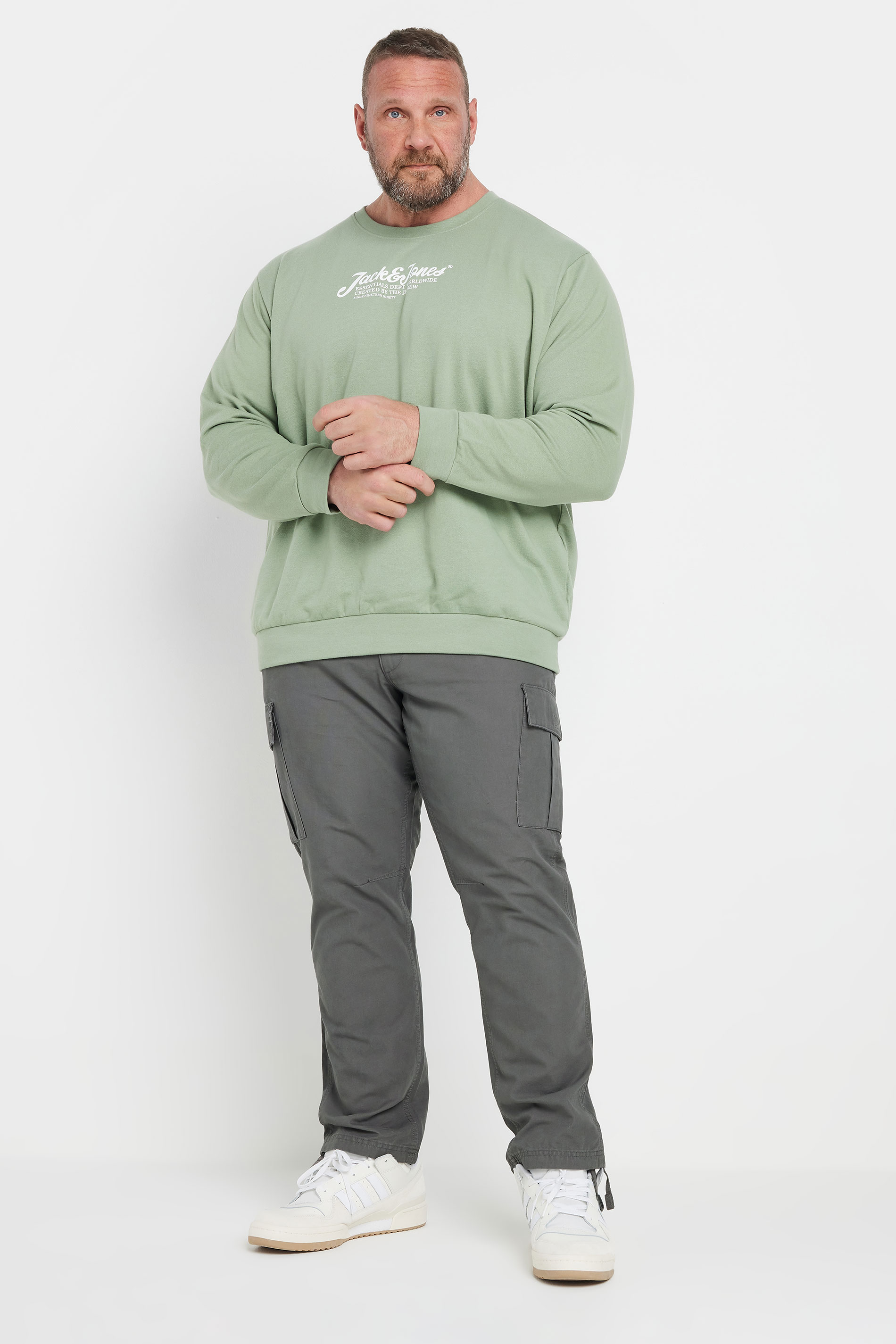 JACK & JONES Big & Tall Grey 'Barkley' Cargo Trousers | BadRhino 2