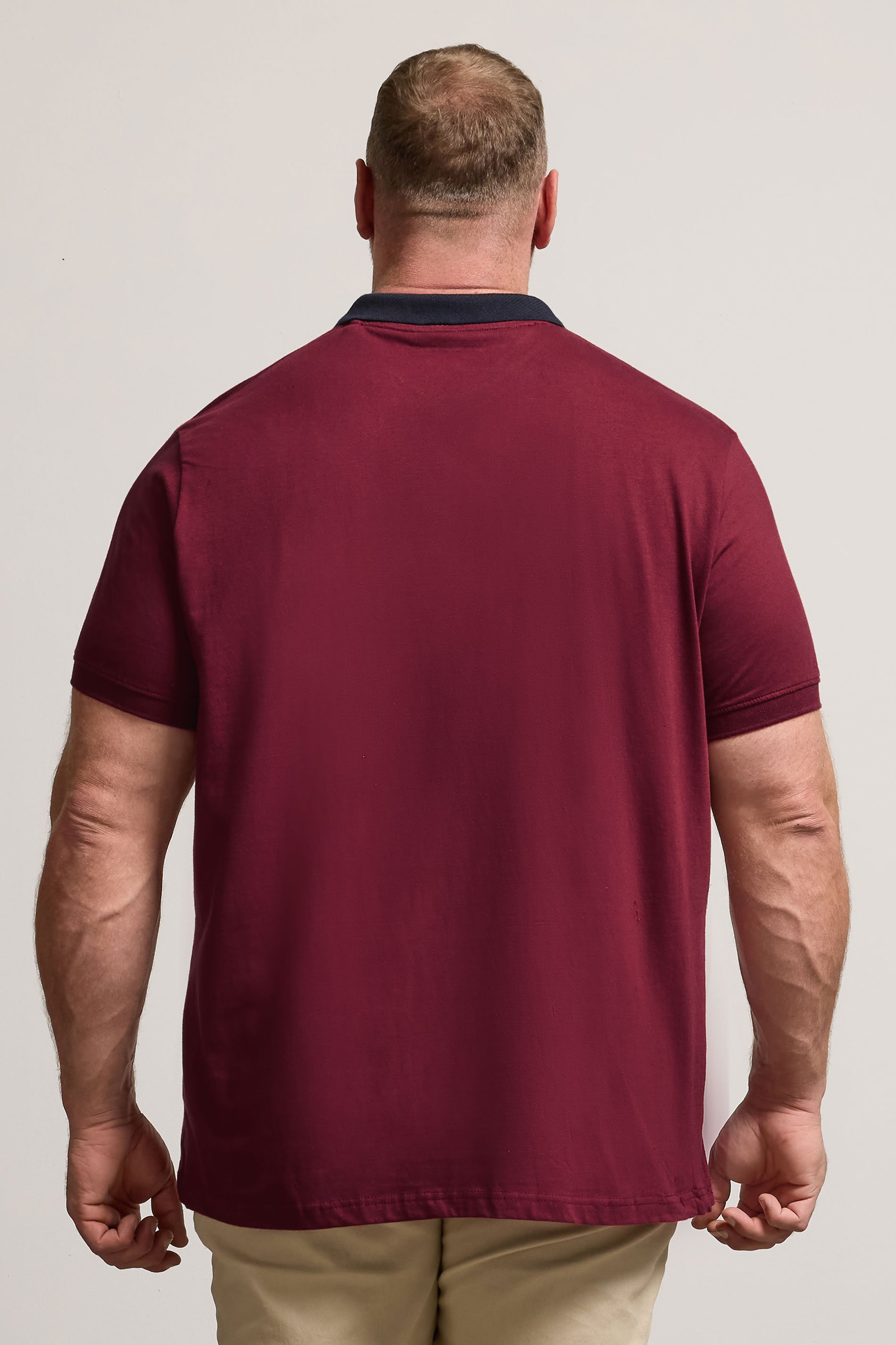 BadRhino Big & Tall Burgundy Red Stripe Detail Jacquard Collar Polo Shirt | BadRhino 3