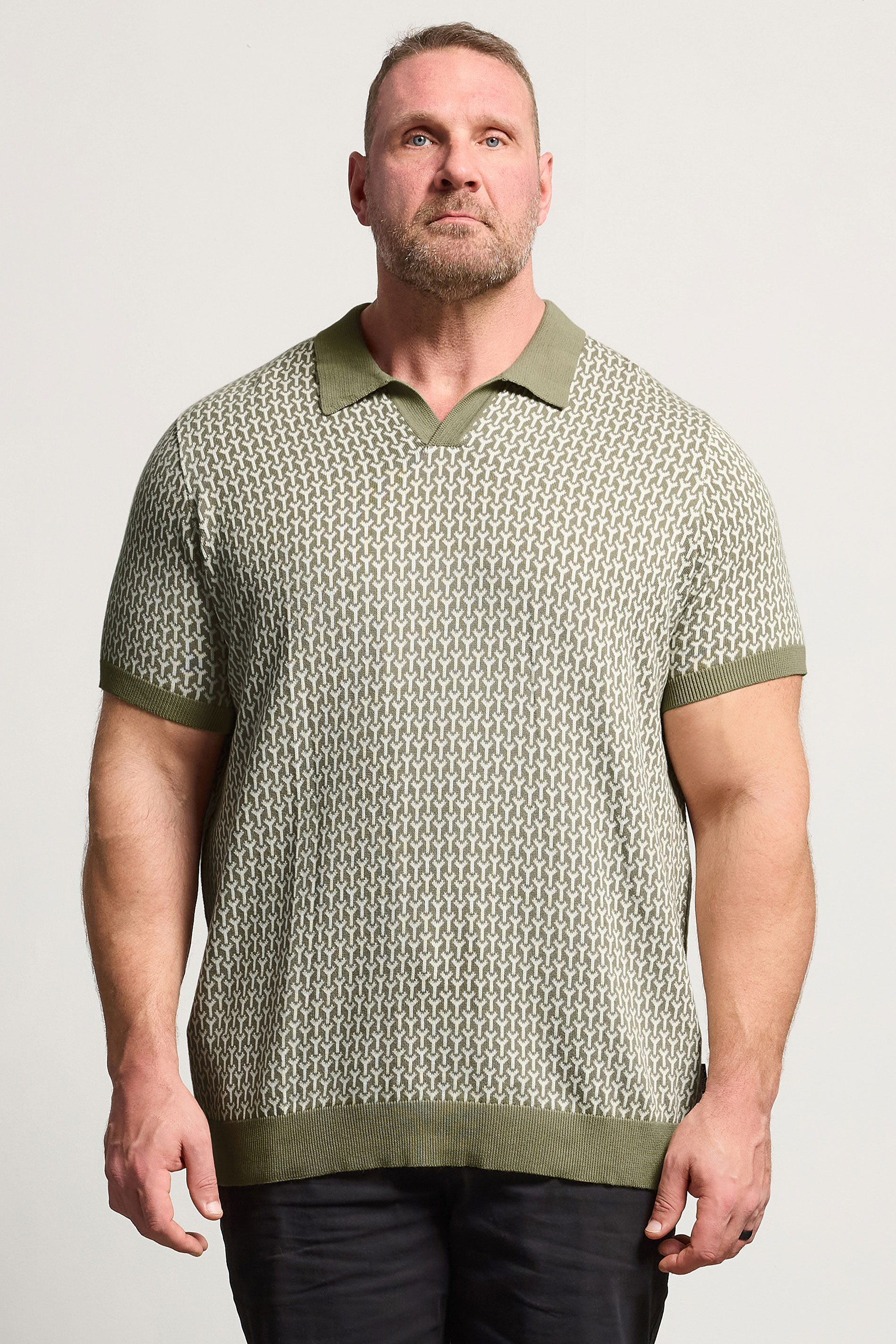 BadRhino Big & Tall Khaki Green Pattern Knitted Trophy Polo | BadRhino 3