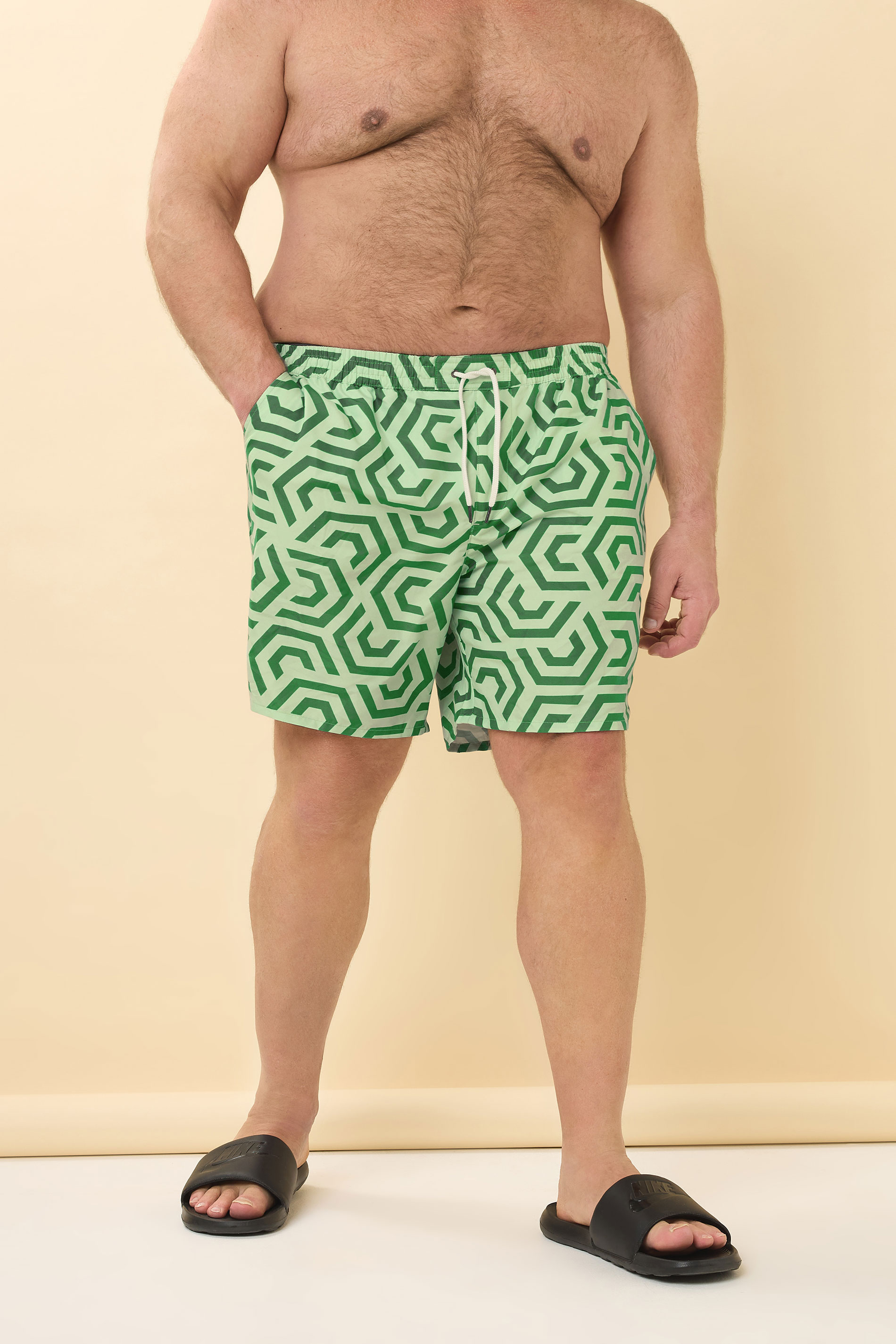 BadRhino Big & Tall Green Geometric Swim Shorts | BadRhino 2