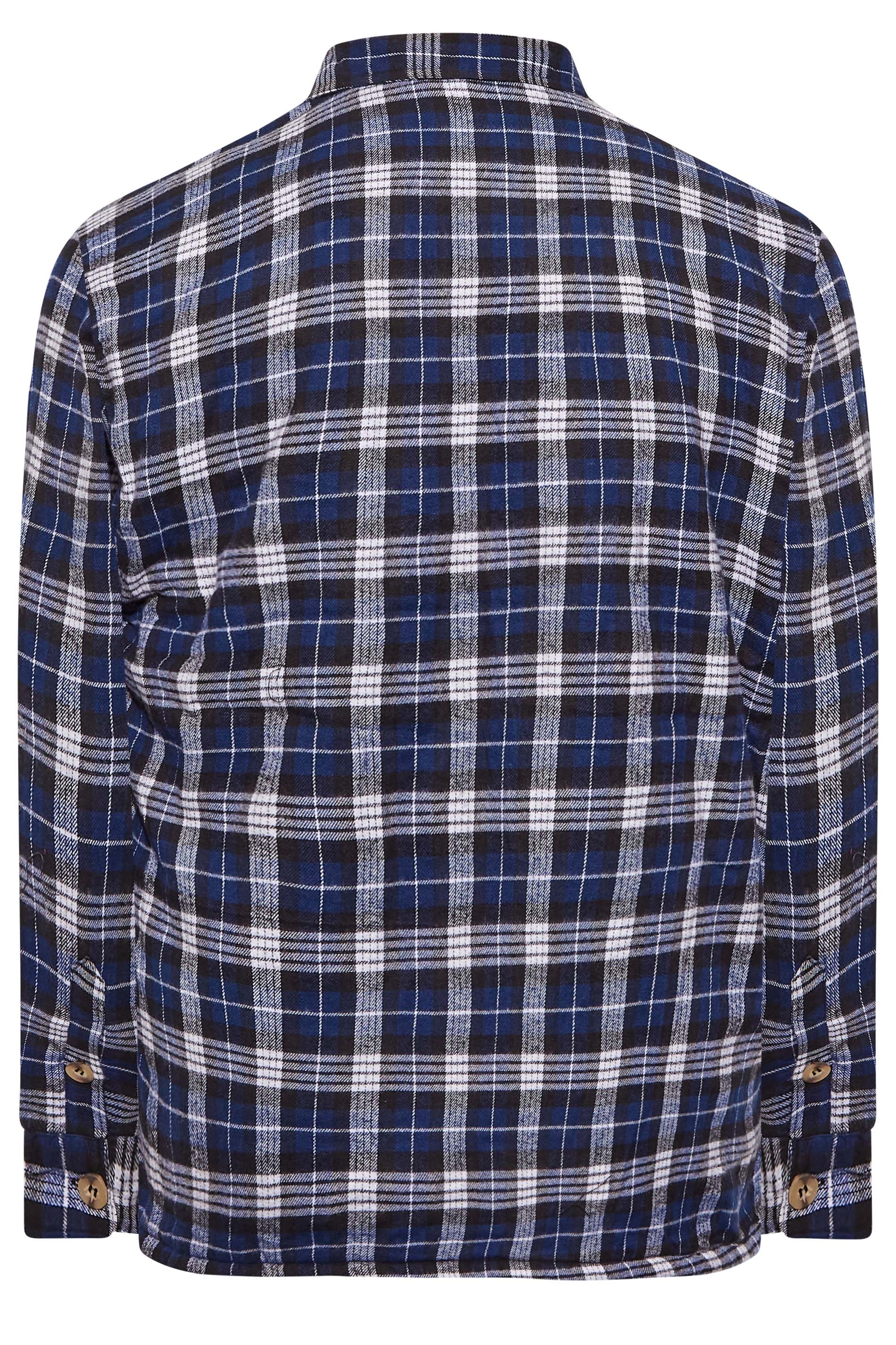 KAM Big & Tall Navy Blue Button Through Sherpa Lined Check Shirt | BadRhino 4
