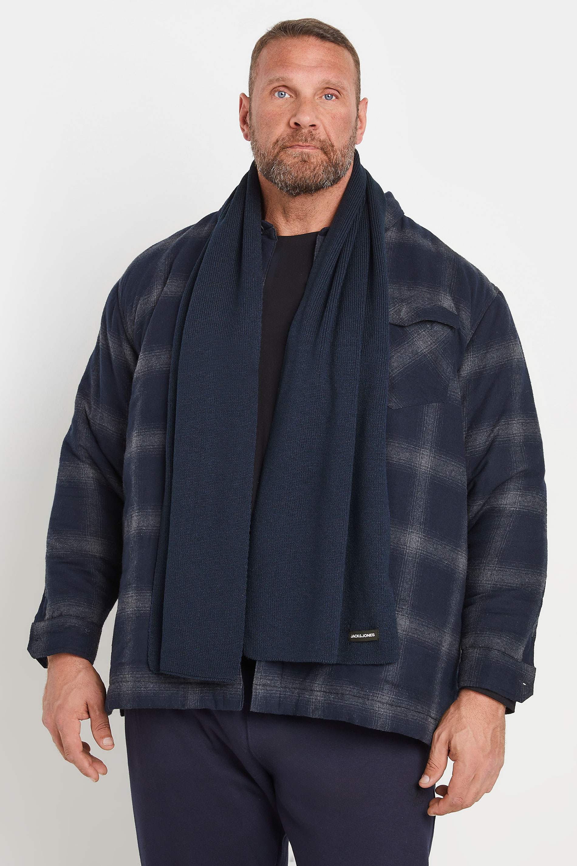 JACK & JONES Big & Tall Navy Blue Knitted Scarf | BadRhino 1