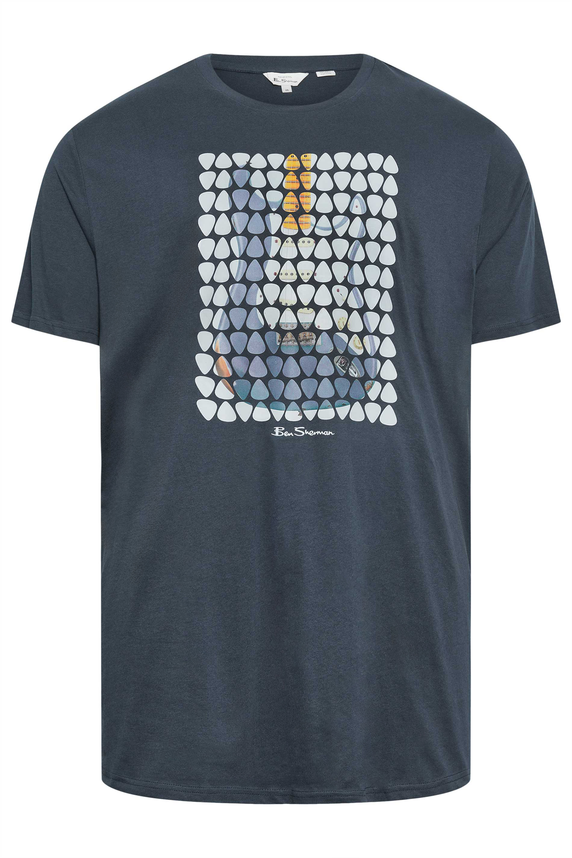 BEN SHERMAN Big & Tall Navy Blue Plectrum Print T-Shirt | BadRhino 2