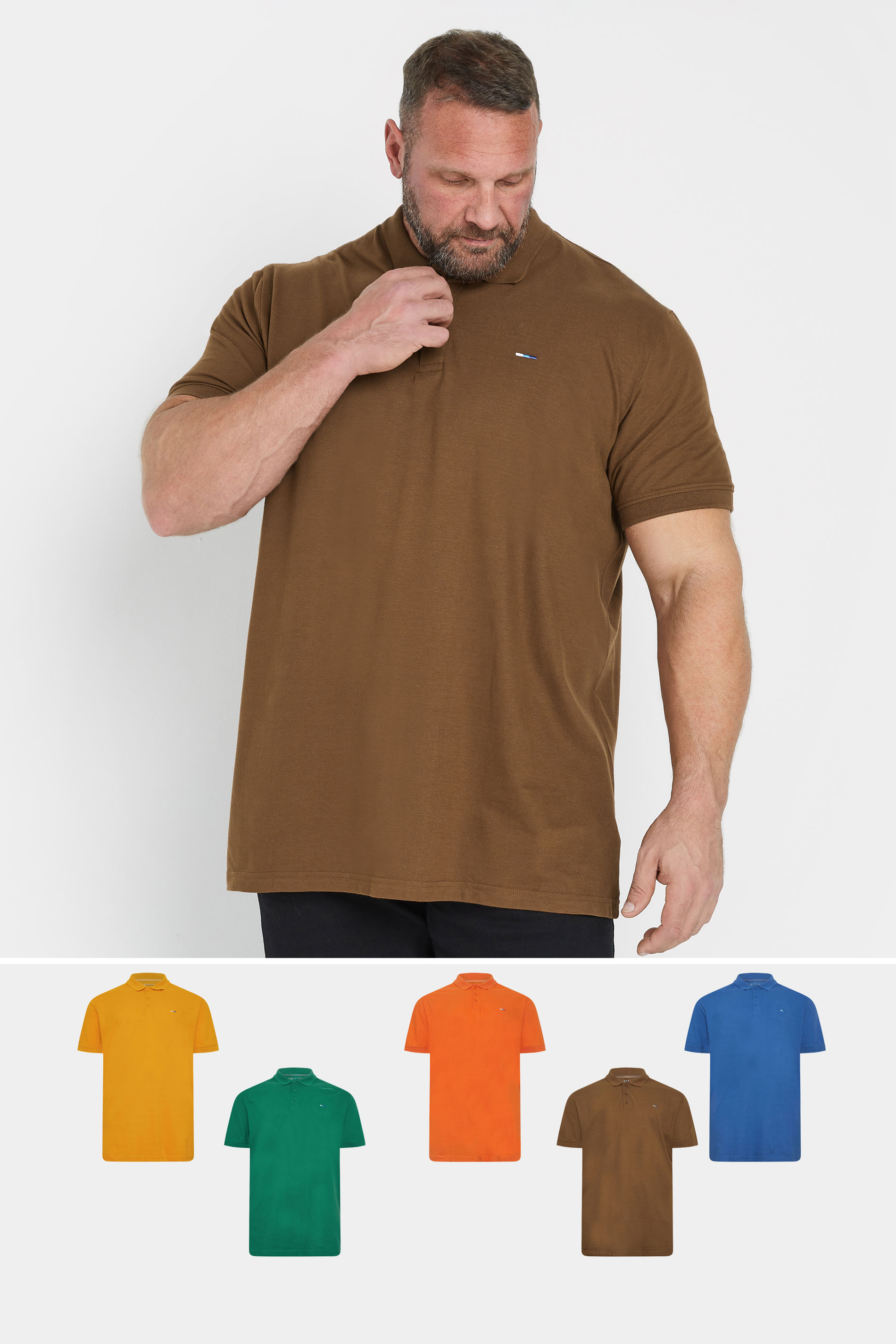 BadRhino Big & Tall 5 PACK Pumpkin Orange & Blue Extra Long Polo Shirts | BadRhino 1