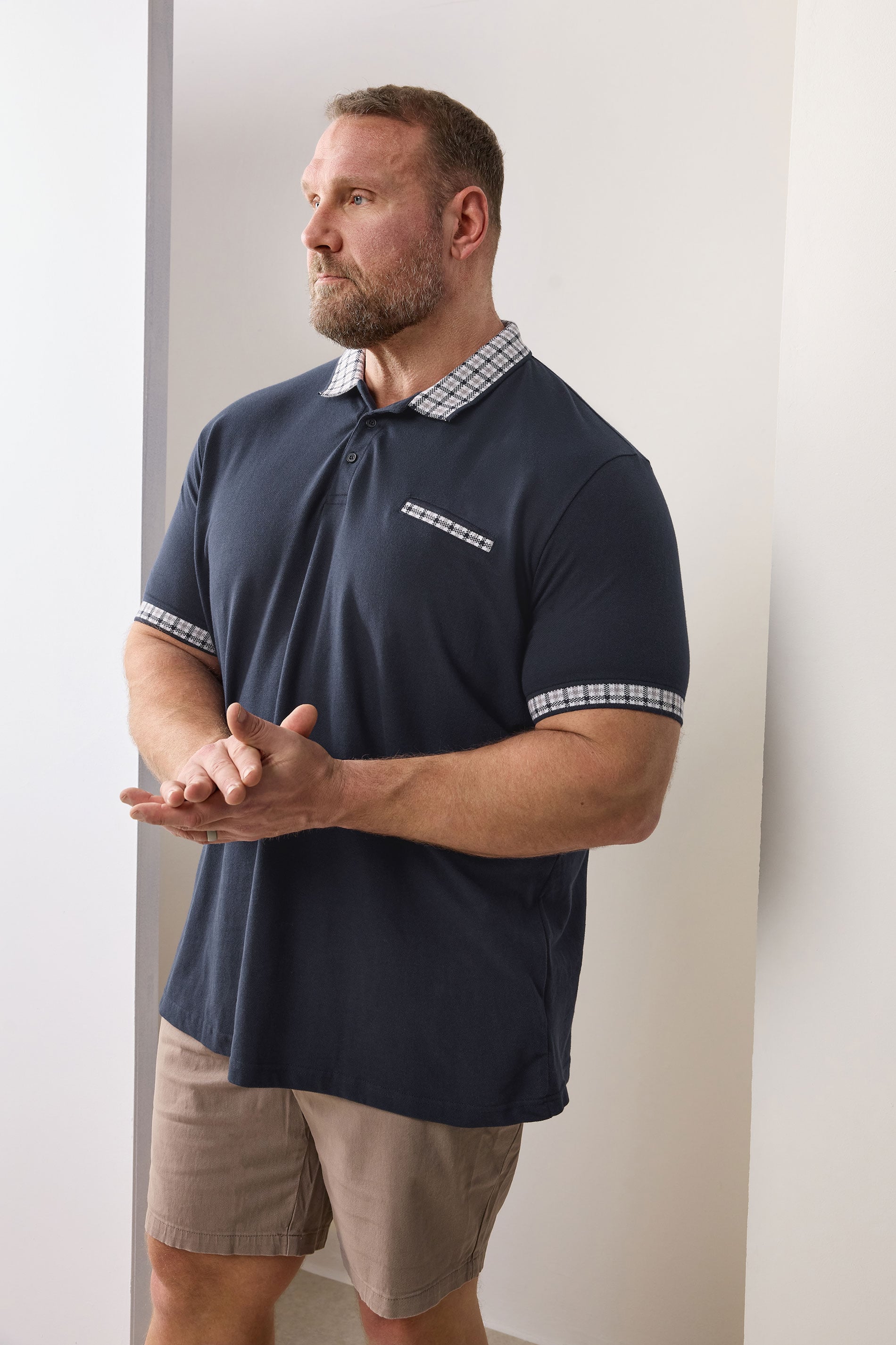 BadRhino Big & Tall Navy Blue Jacquard Checked Collar Polo Shirt | BadRhino 3