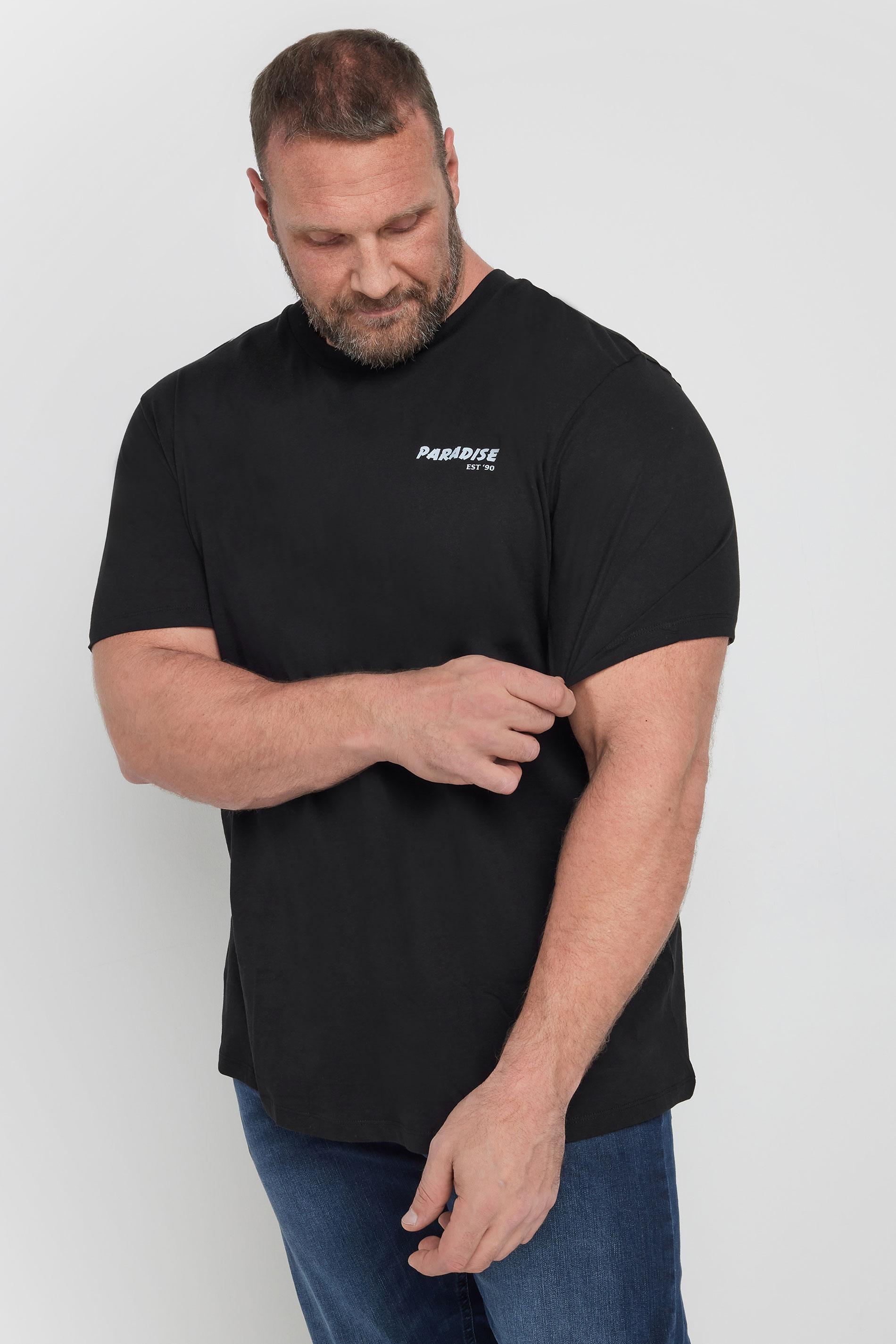 JACK & JONES Big & Tall Black 'Paradise' Printed T-Shirt | BadRhino 1