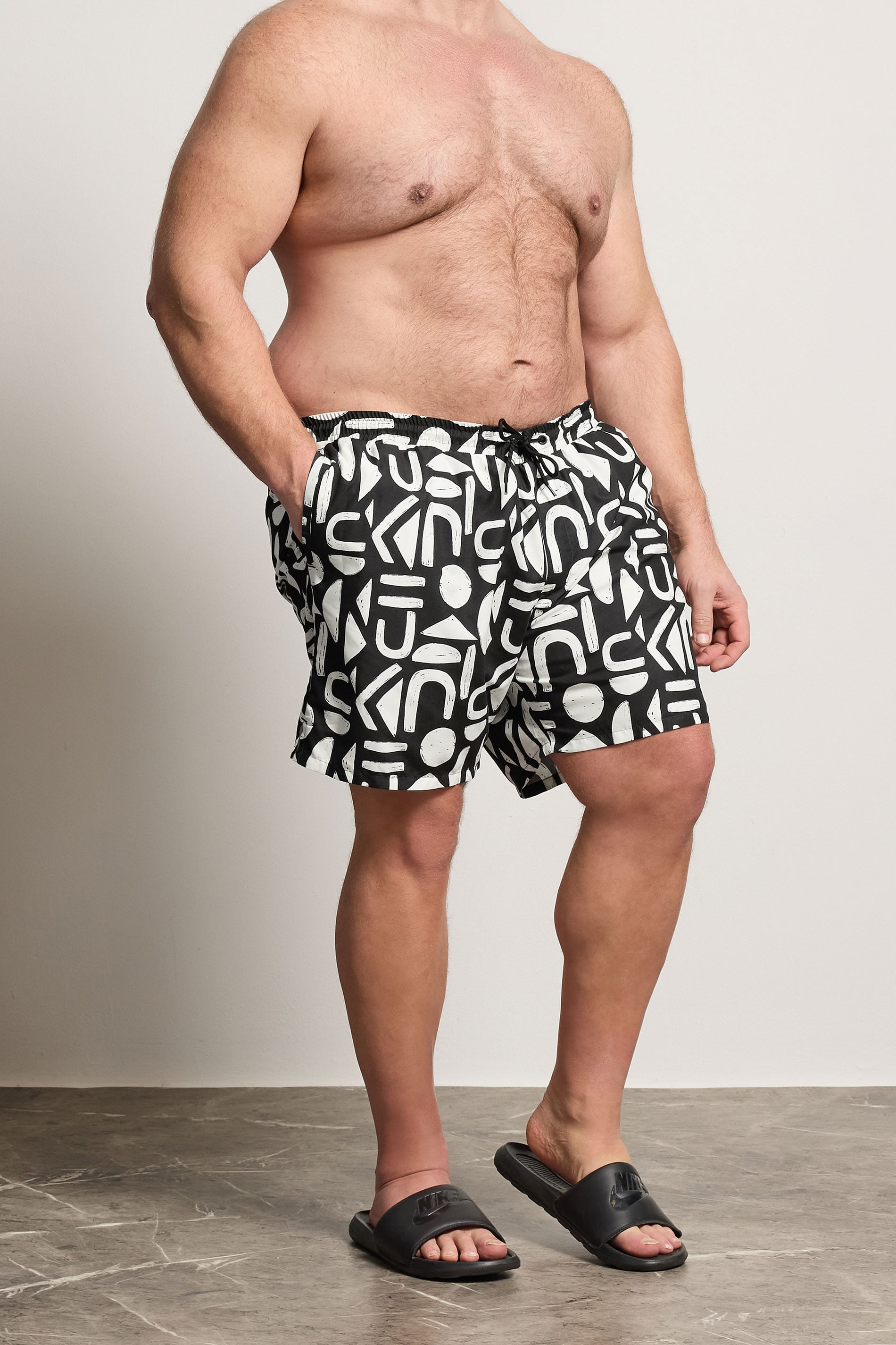 BadRhino Big & Tall Black & White Abstract Swim Shorts | BadRhino 1