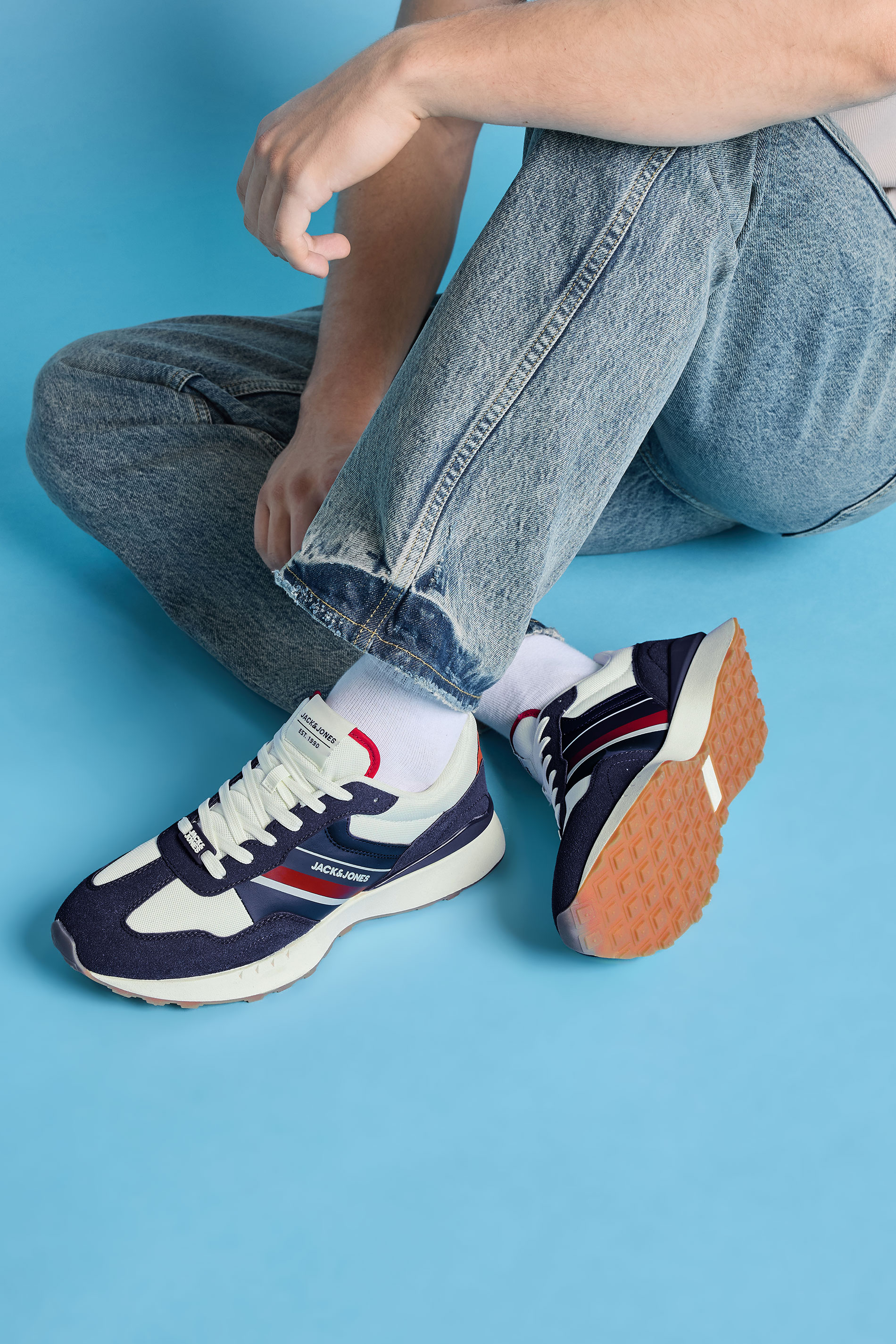 JACK & JONES Navy blue & Red Side Panel Trainers | BadRhino 1