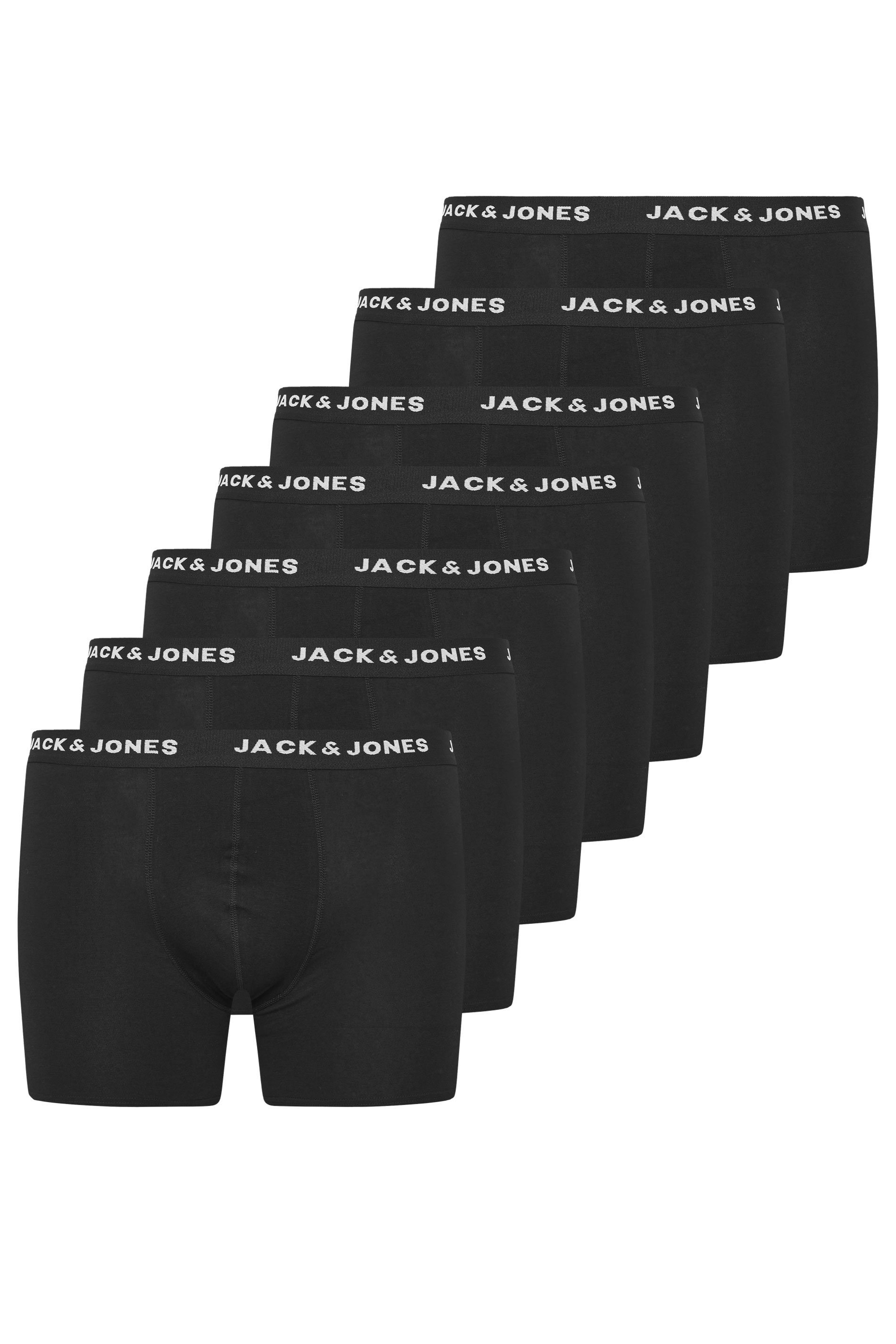 JACK & JONES Big & Tall 7 PACK Black Branded Boxers | BadRhino  1