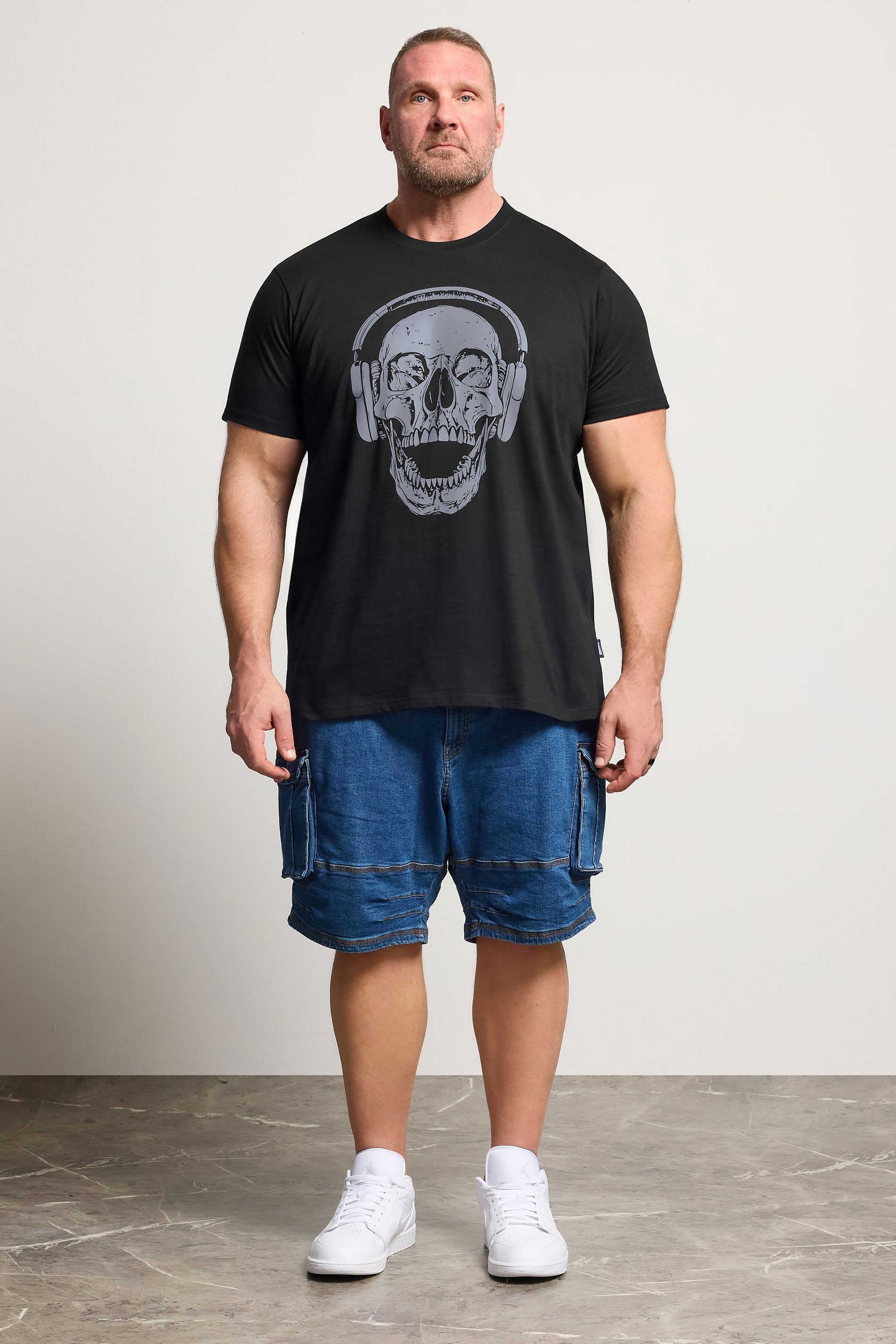 BadRhino Big & Tall Black Skull & Headphone Graphic T-Shirt | BadRhino 1