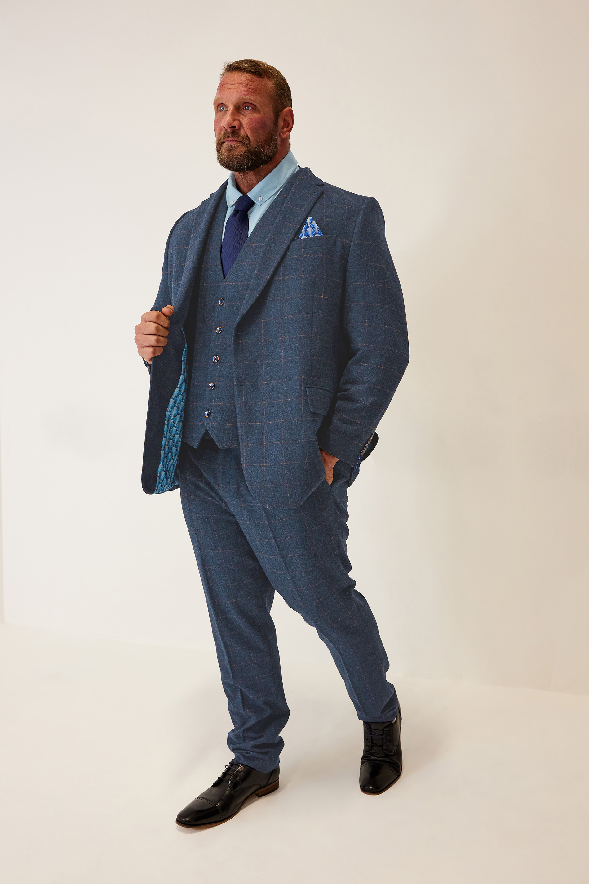 BadRhino Big & Tall Blue Tweed Check Wool Mix Suit Jacket | BadRhino 3