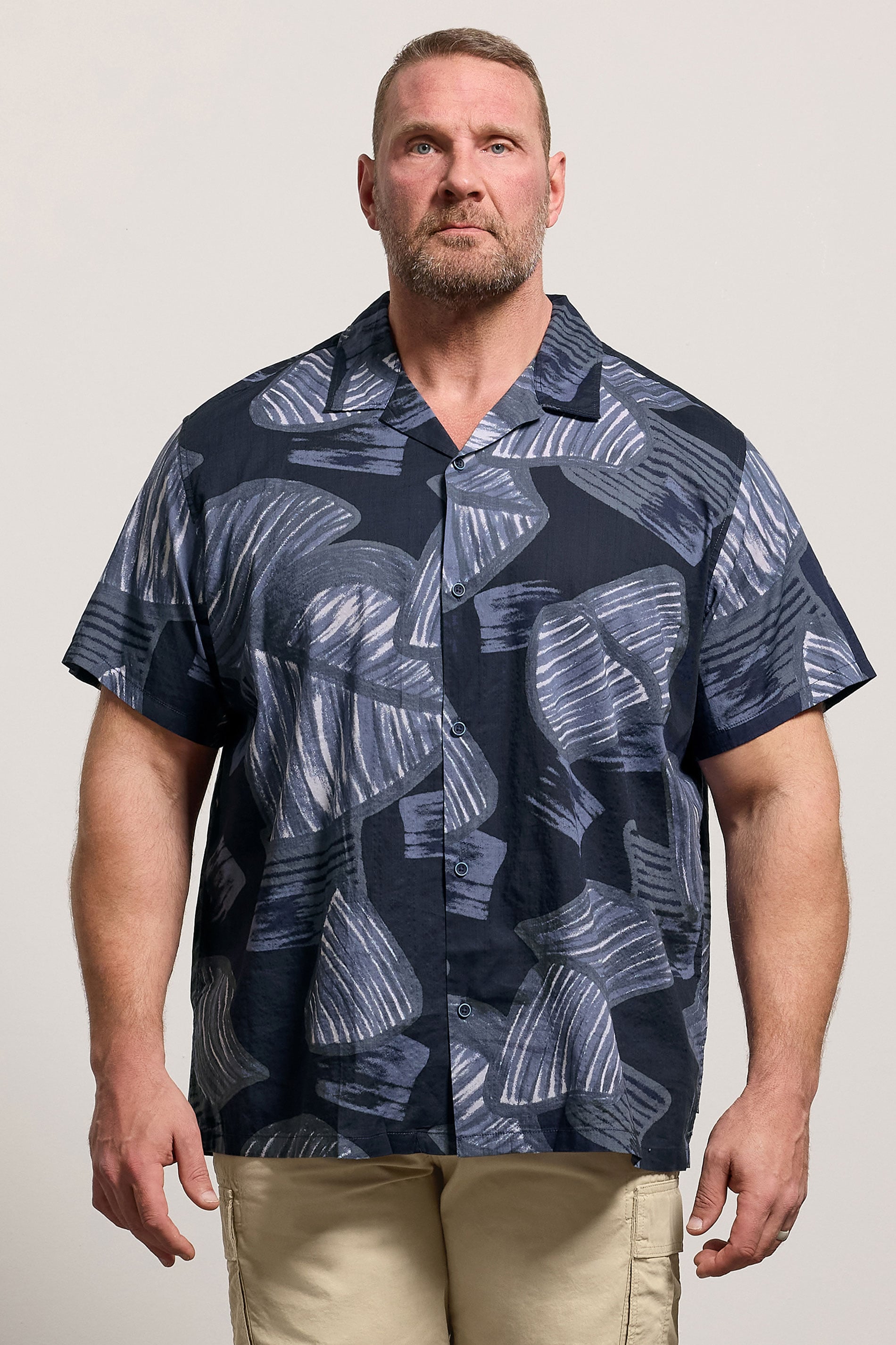 JACK & JONES Big & Tall Night Sky Blue Tropical Print Short Sleeve Shirt | BadRhino 3