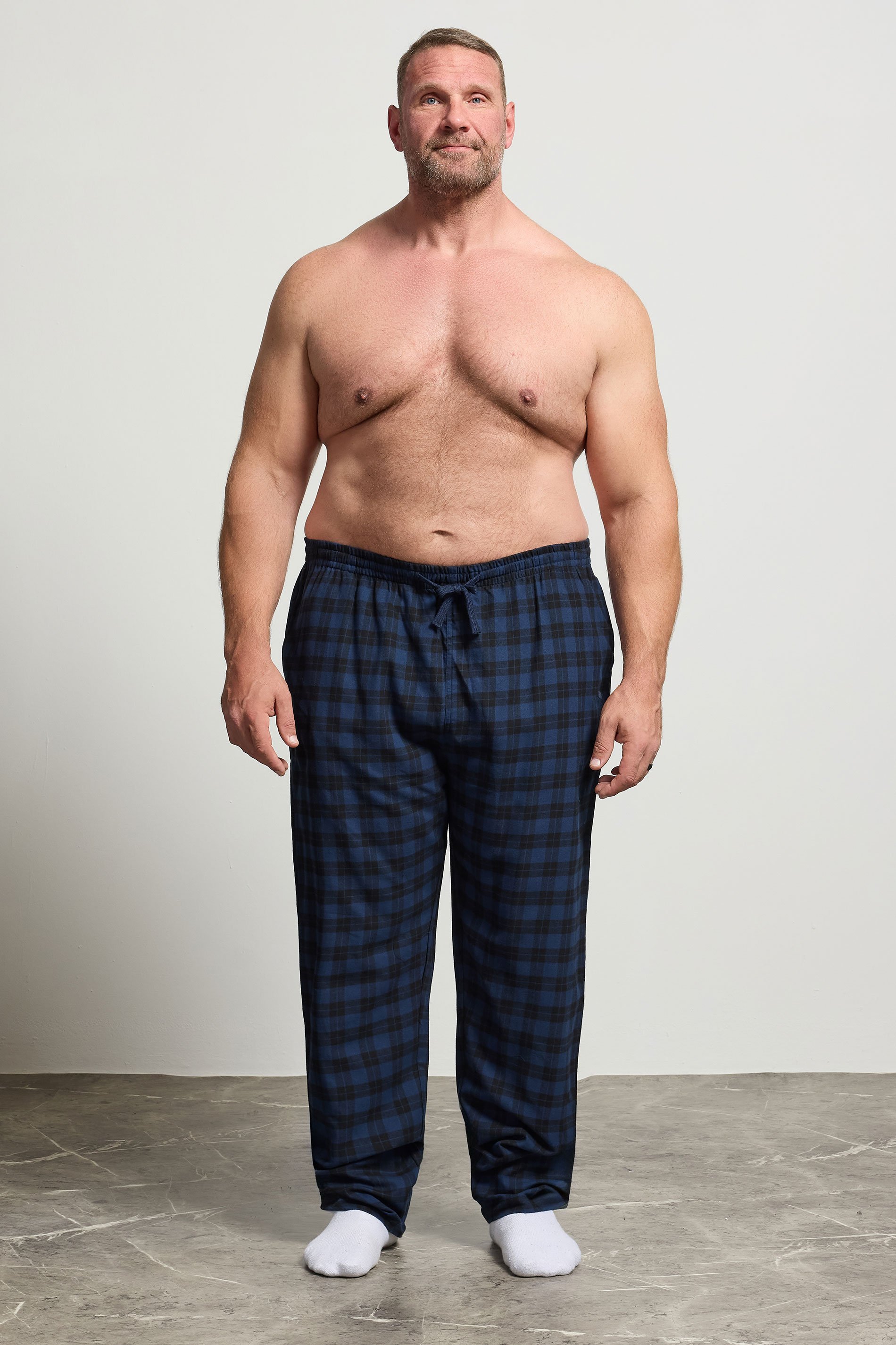 D555 Big & Tall Navy Blue Check Lounge Trousers | BadRhino 2
