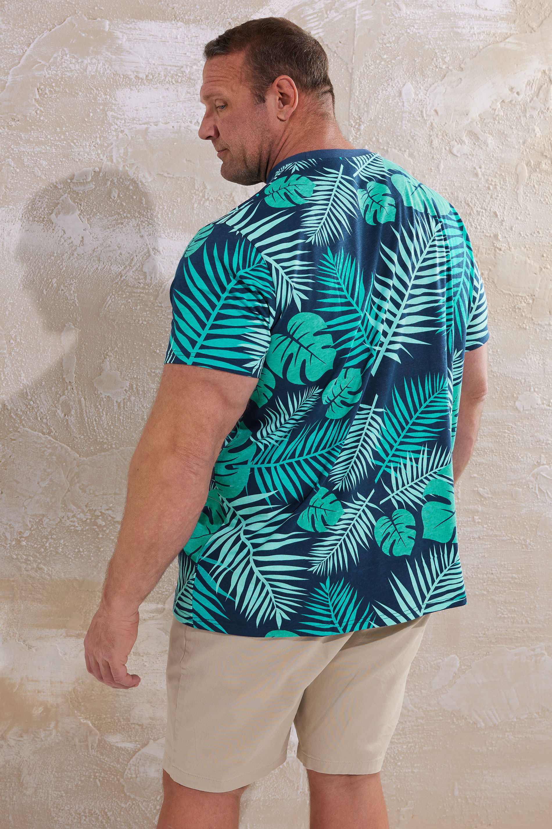 BadRhino Big & Tall Navy Blue Leaf Printed T-Shirt | BadRhino 4