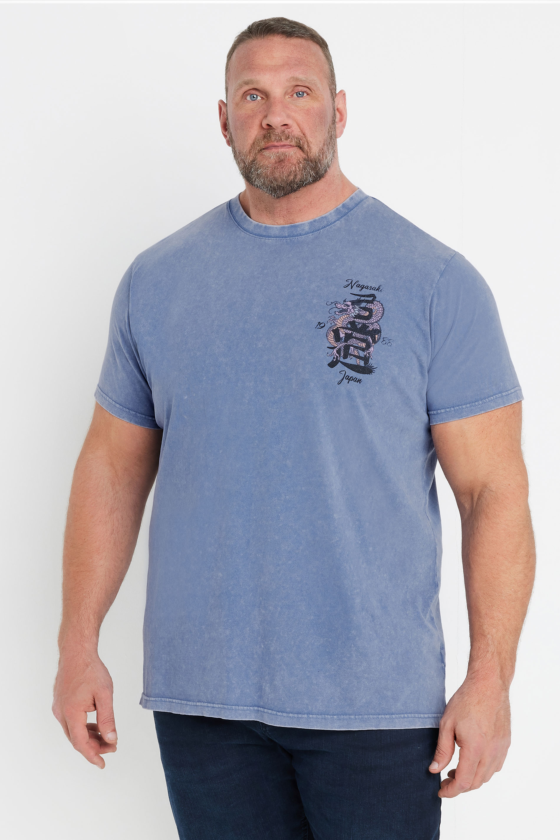 BadRhino Big & Tall Blue Acid Wash 'Nagasaki Japan' Graphic T-Shirt | BadRhino 2