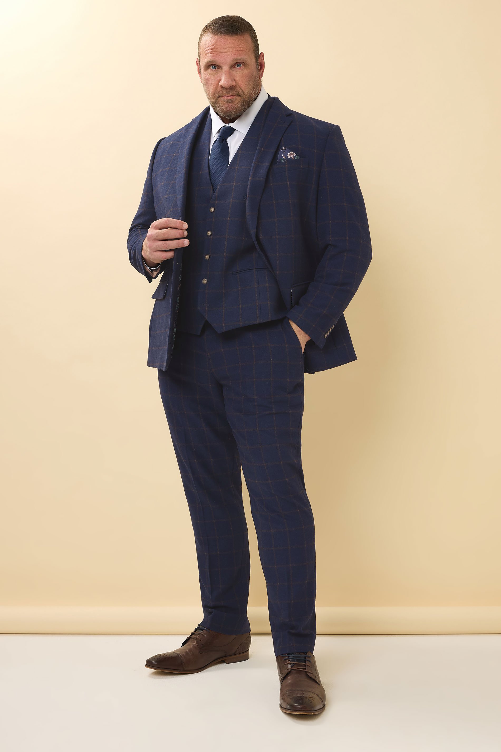 BadRhino Tailoring Big & Tall Navy Blue & Rust Orange Tweed Checked Suit Jacket | BadRhino 4