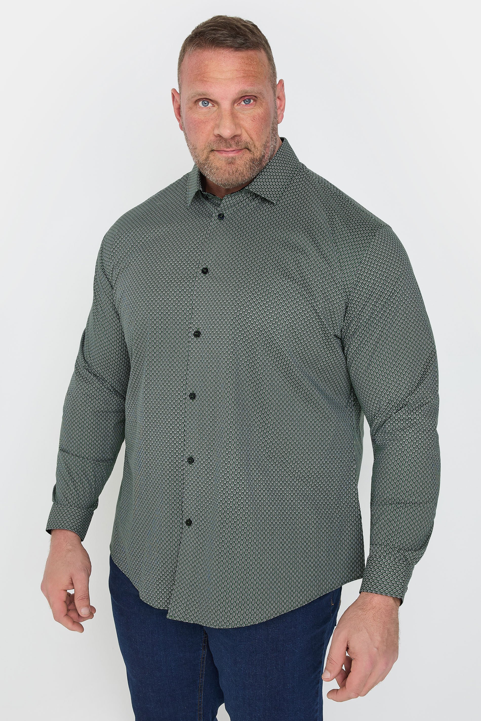 BadRhino Tailoring Big & Tall Green Geometric Print Formal Shirt | BadRhino 2