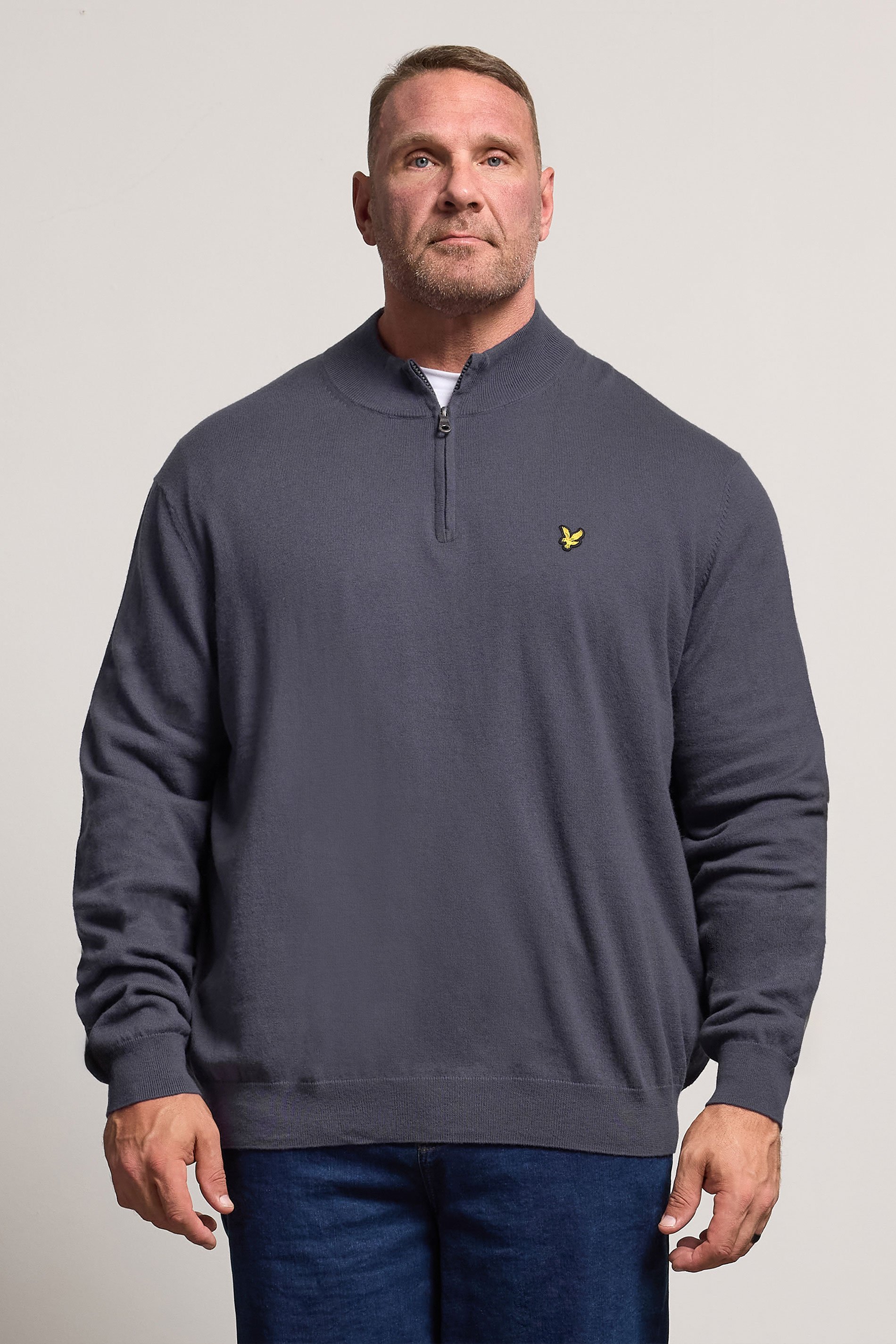 LYLE & SCOTT Big & Tall Grey Cotton Merino Quarter Zip Jumper | BadRhino 1