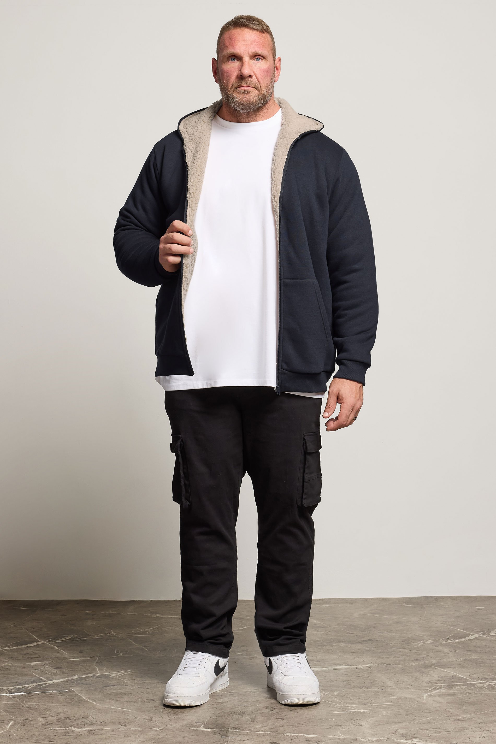 BadRhino Big & Tall Navy Blue Borg Lined Zip Through Hoodie | BadRhino 2