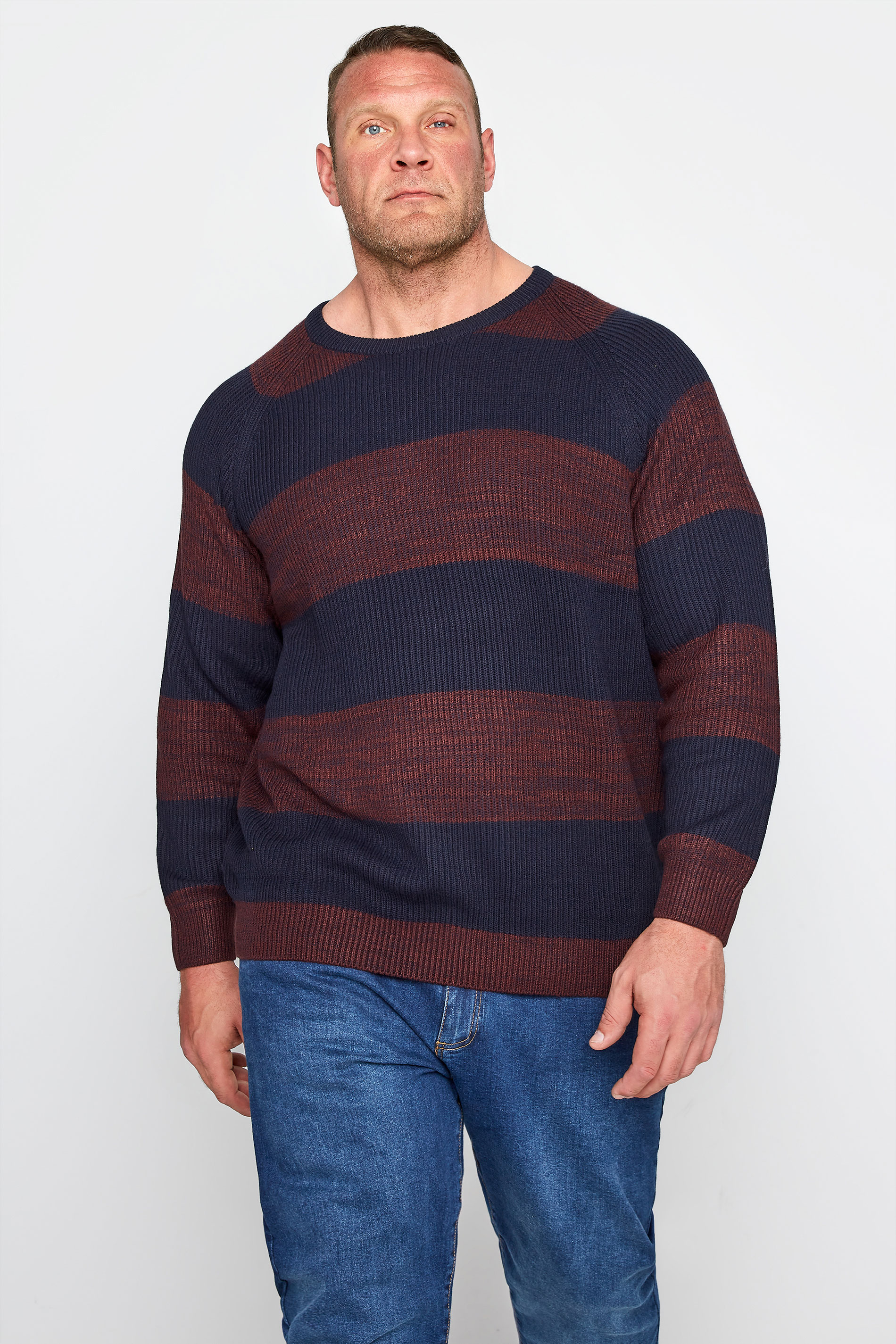 JACK & JONES Burgundy Red Stripe Knitted Crew Neck Jumper | BadRhino 1