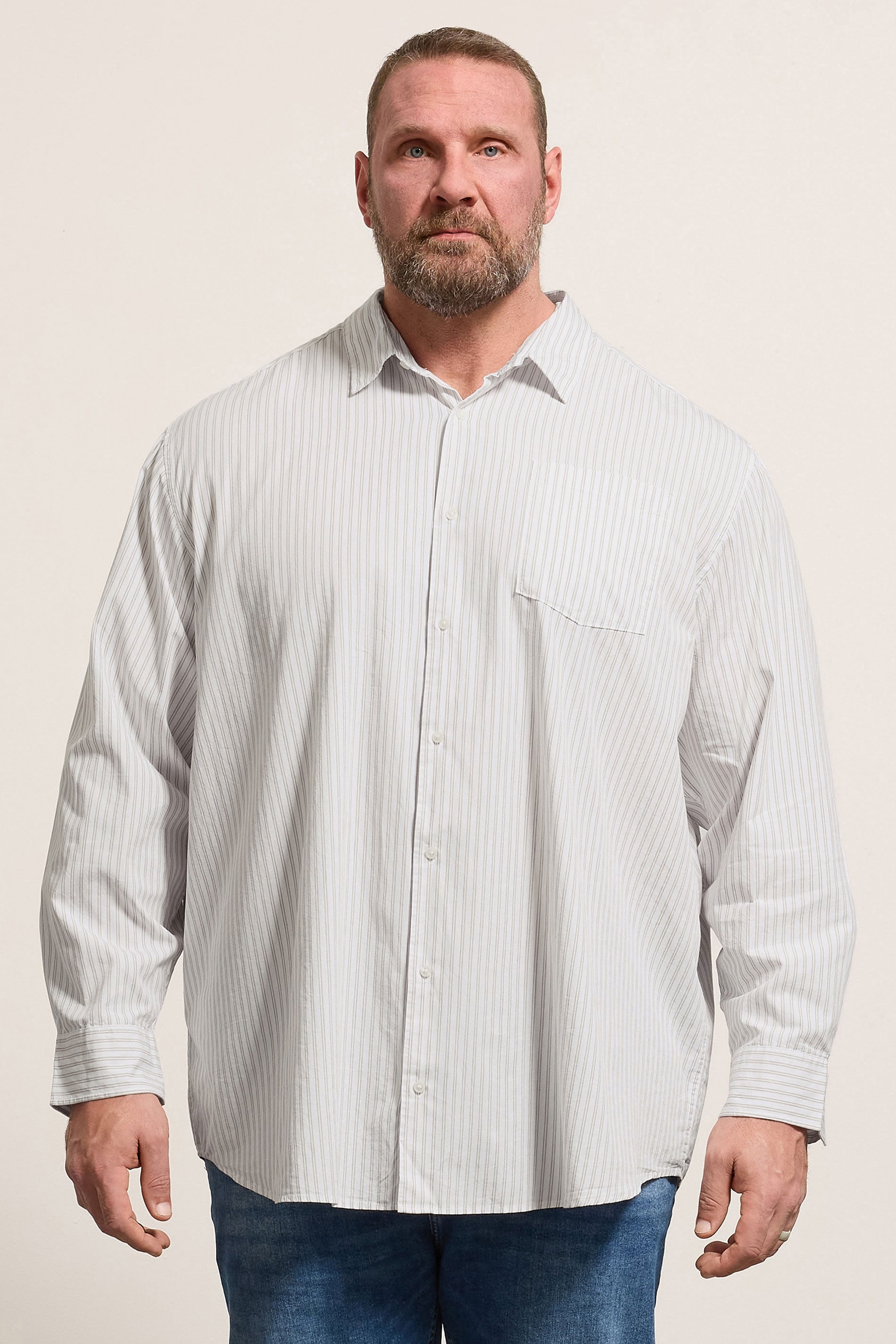 JACK & JONES Big & Tall White & Green Striped Poplin Shirt | BadRhino 3