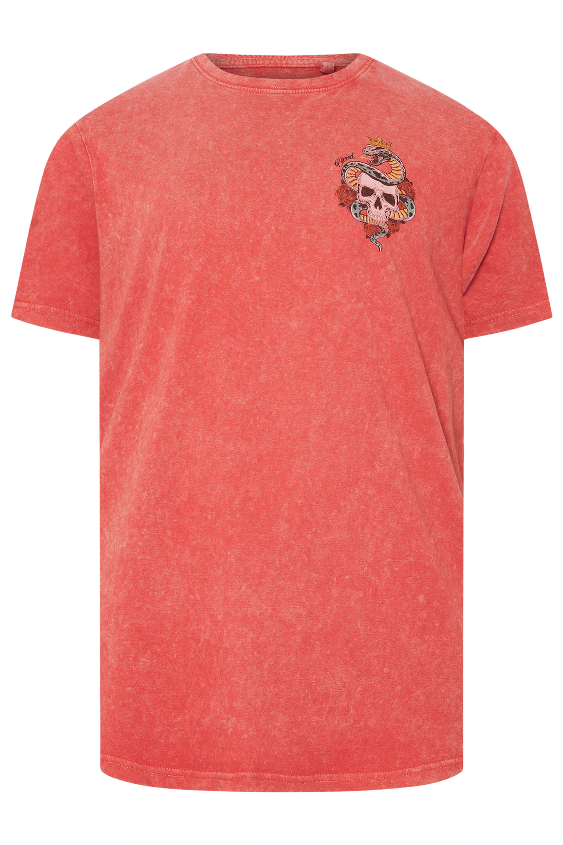 BadRhino Big & Tall Red Acid Wash Skull & Snake Graphic T-Shirt | BadRhino 7