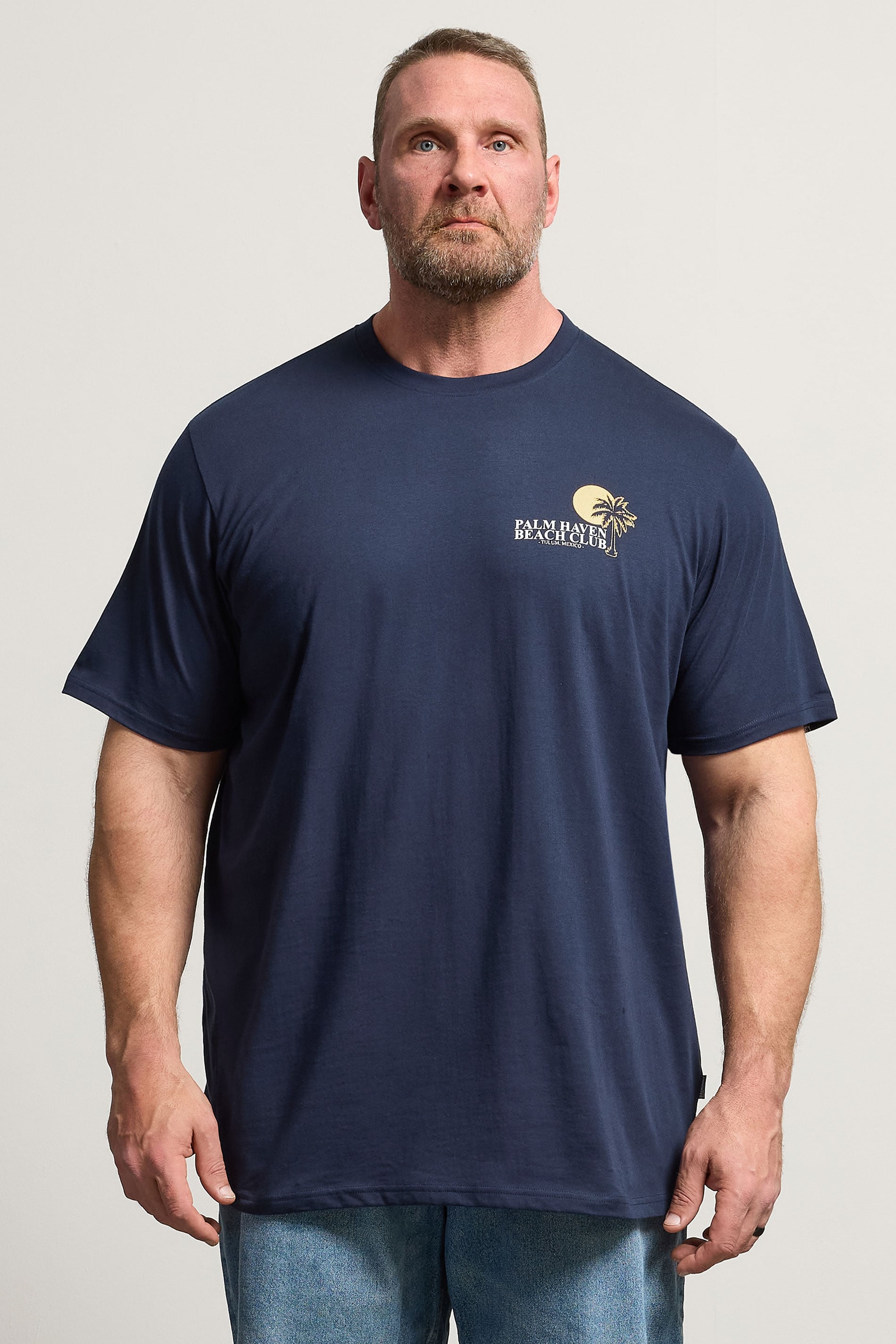 BadRhino Big & Tall Navy Blue Extra Long 'Palm Beach Club' Graphic T-Shirt | BadRhino 3