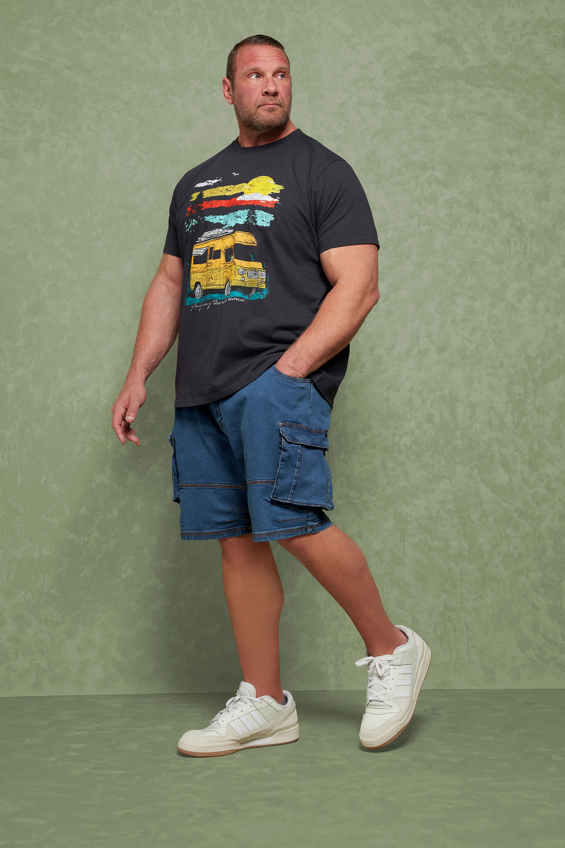 BadRhino Big & Tall Blue Mid Wash Elasticated Waist Denim Cargo Shorts | BadRhino 1