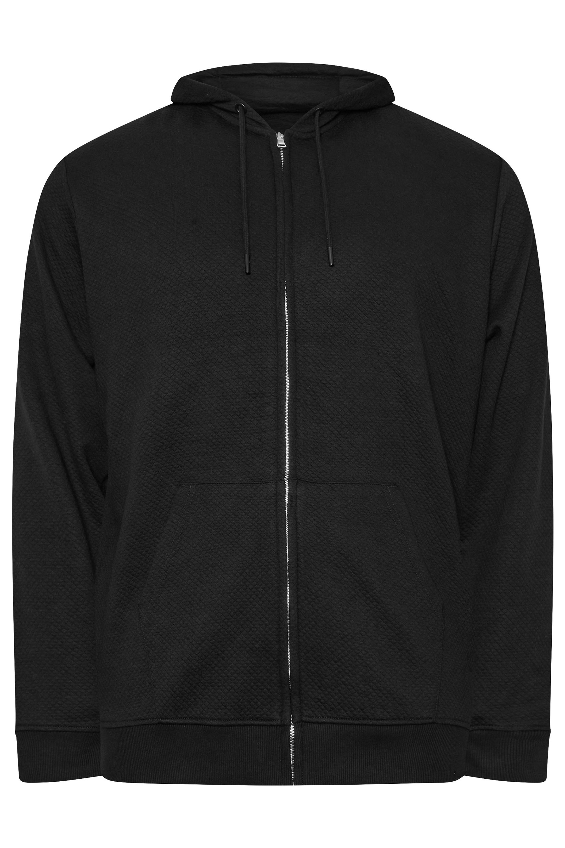 BadRhino Big & Tall Black Zip Through Diamond Quilted Hoodie | BadRhino 3