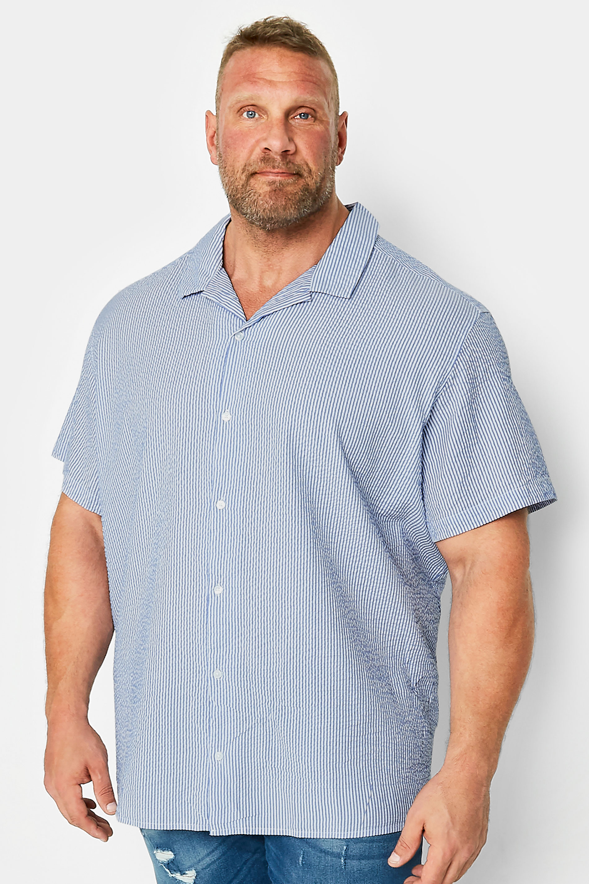 Blue Striped Cotton Seersucker Shirt