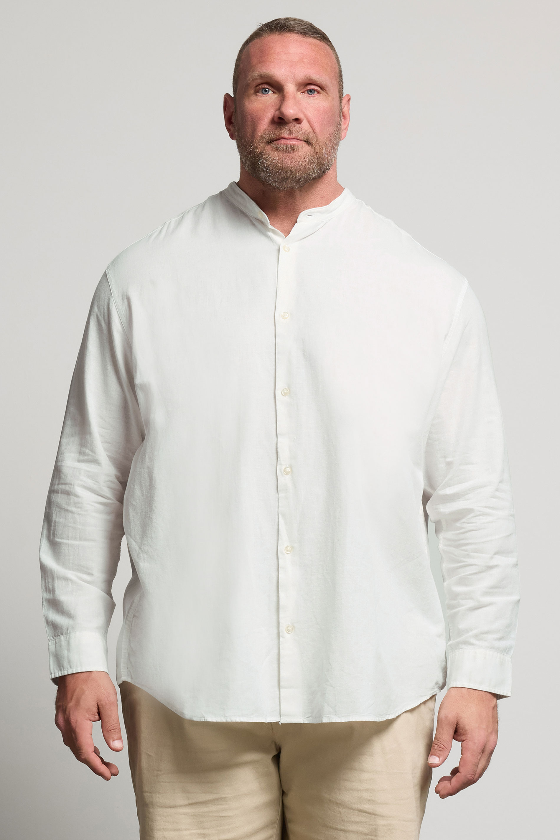 JACK & JONES Big & Tall White Long Sleeve Linen Shirt | BadRhino 1